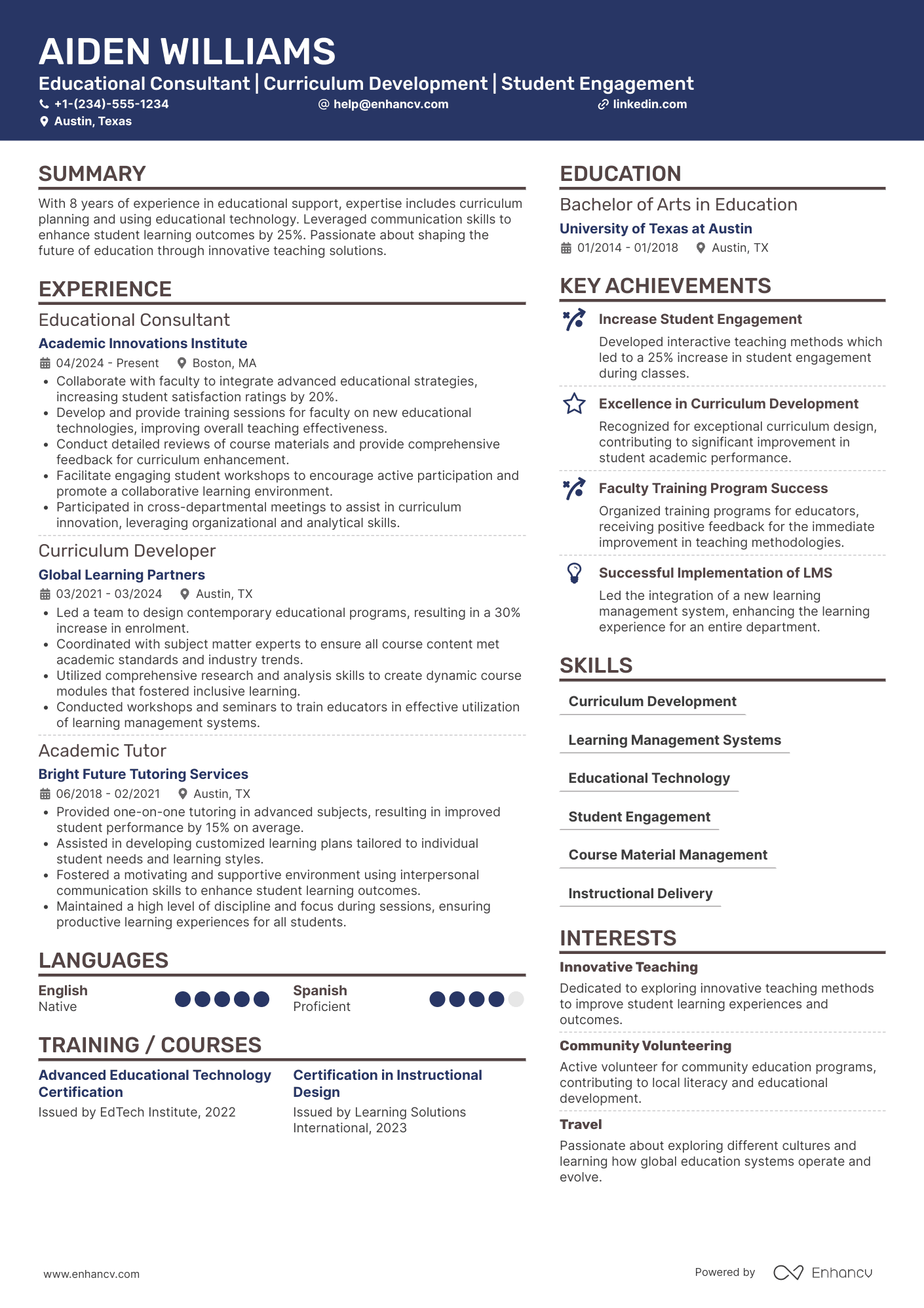 A resume example of a Graduate Teaching Assistant