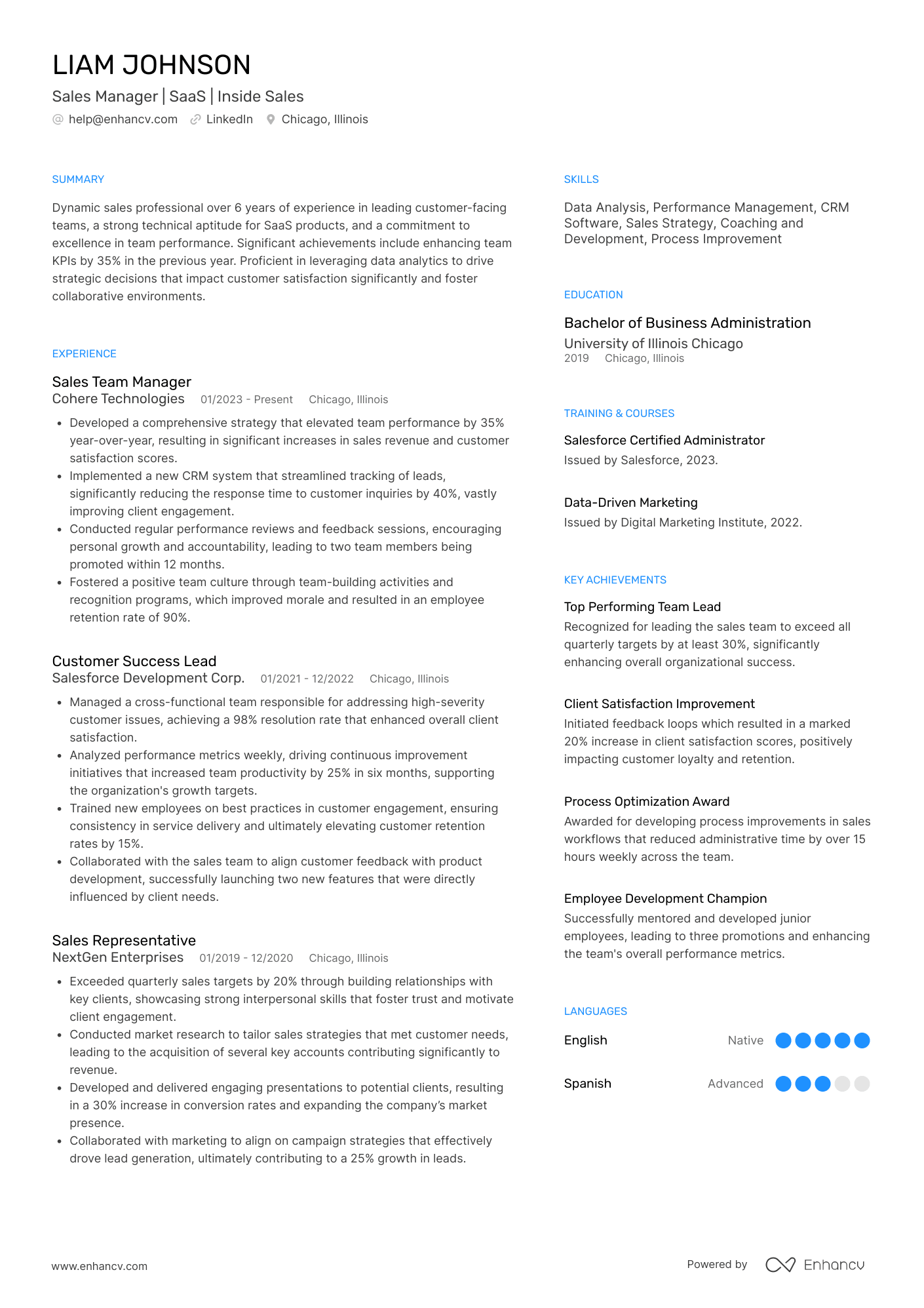 A resume example of a SaaS Sales Manager