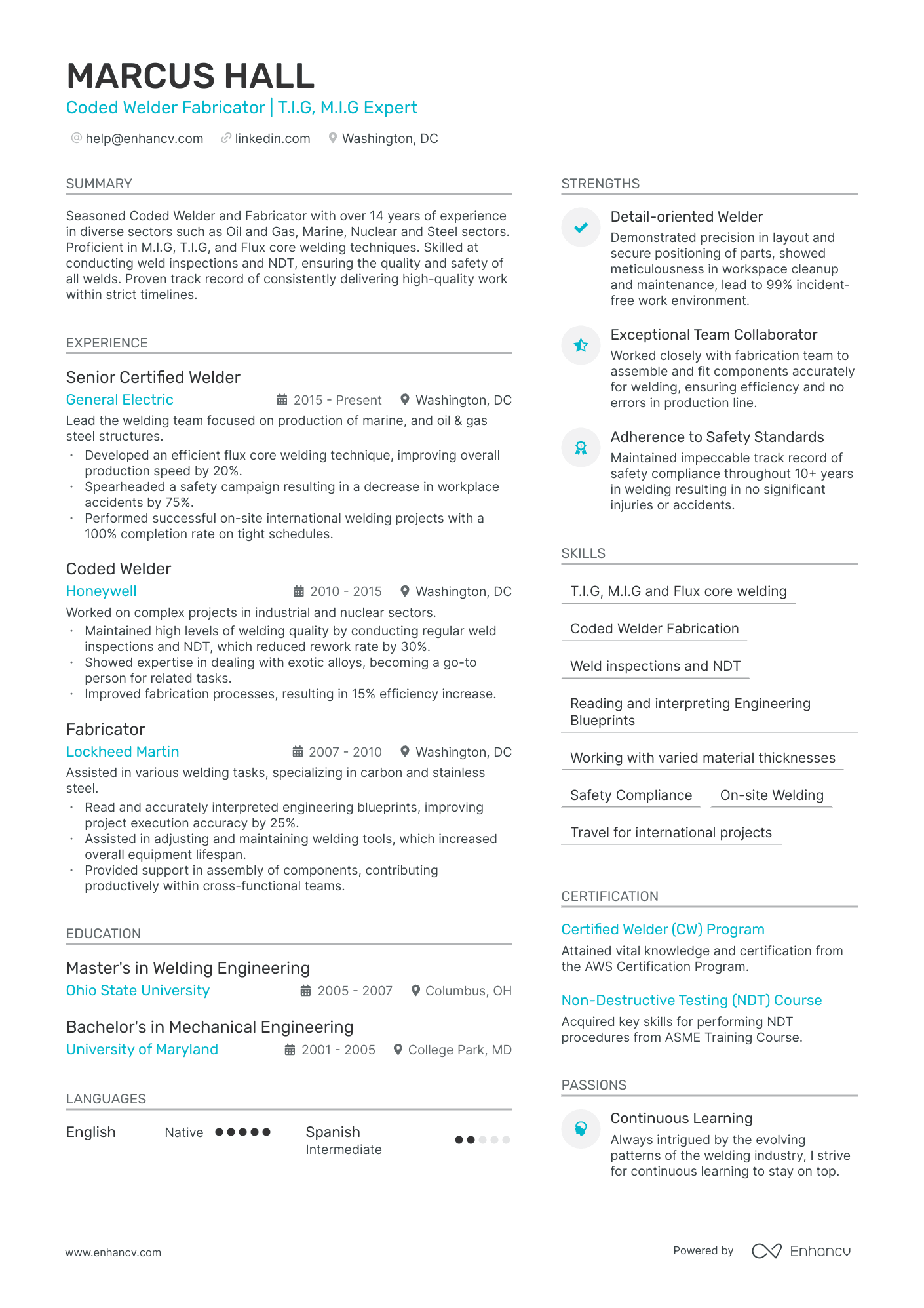 resume sample for welder