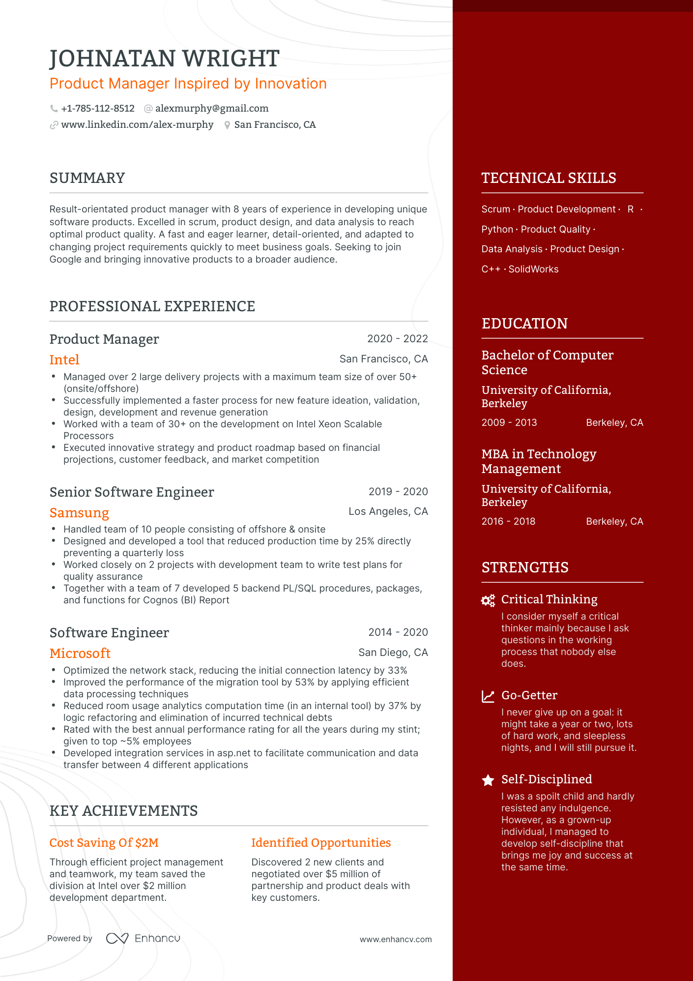 One Page Google Resume Template