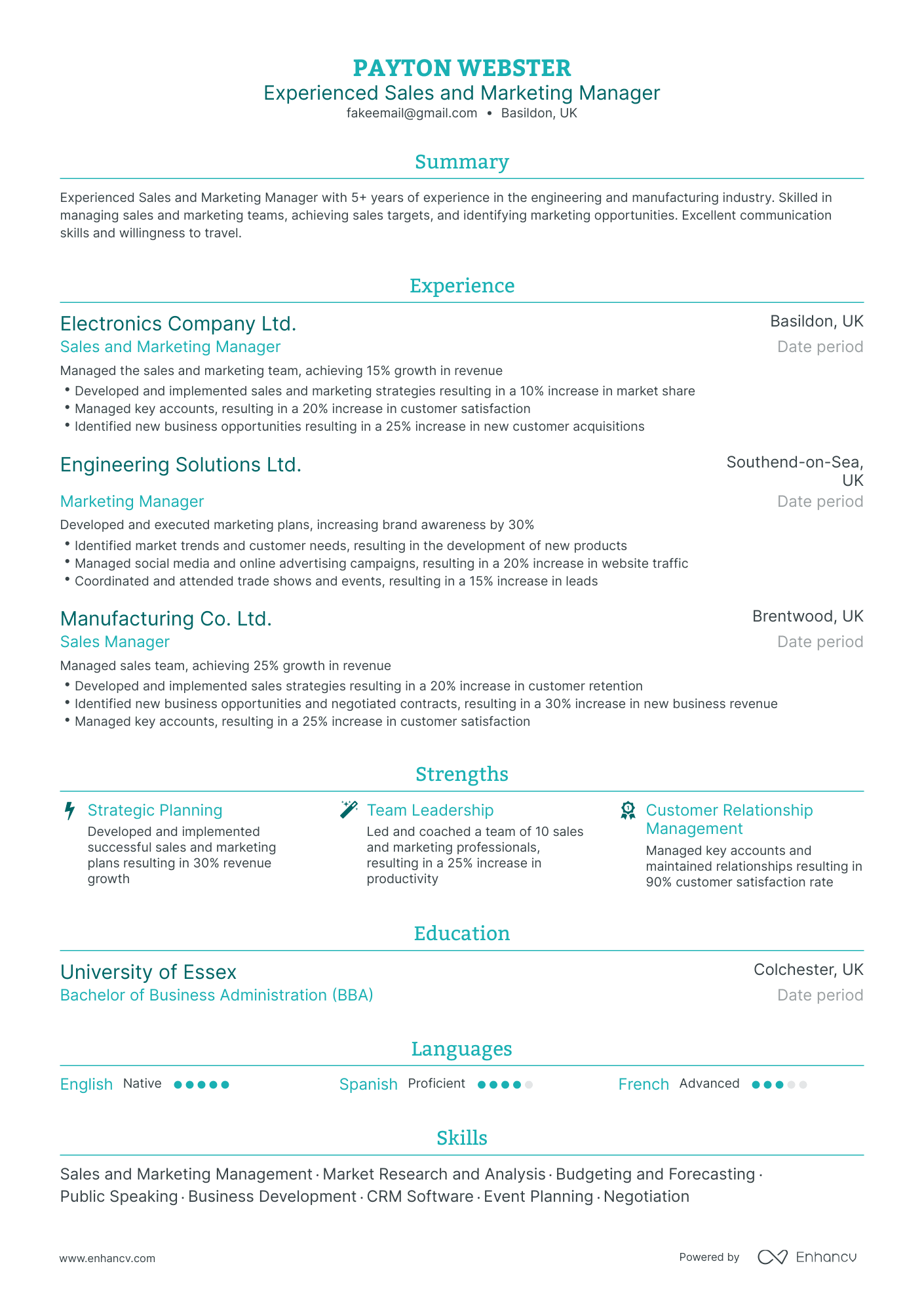 Traditional Sales Marketing Manager Resume Template