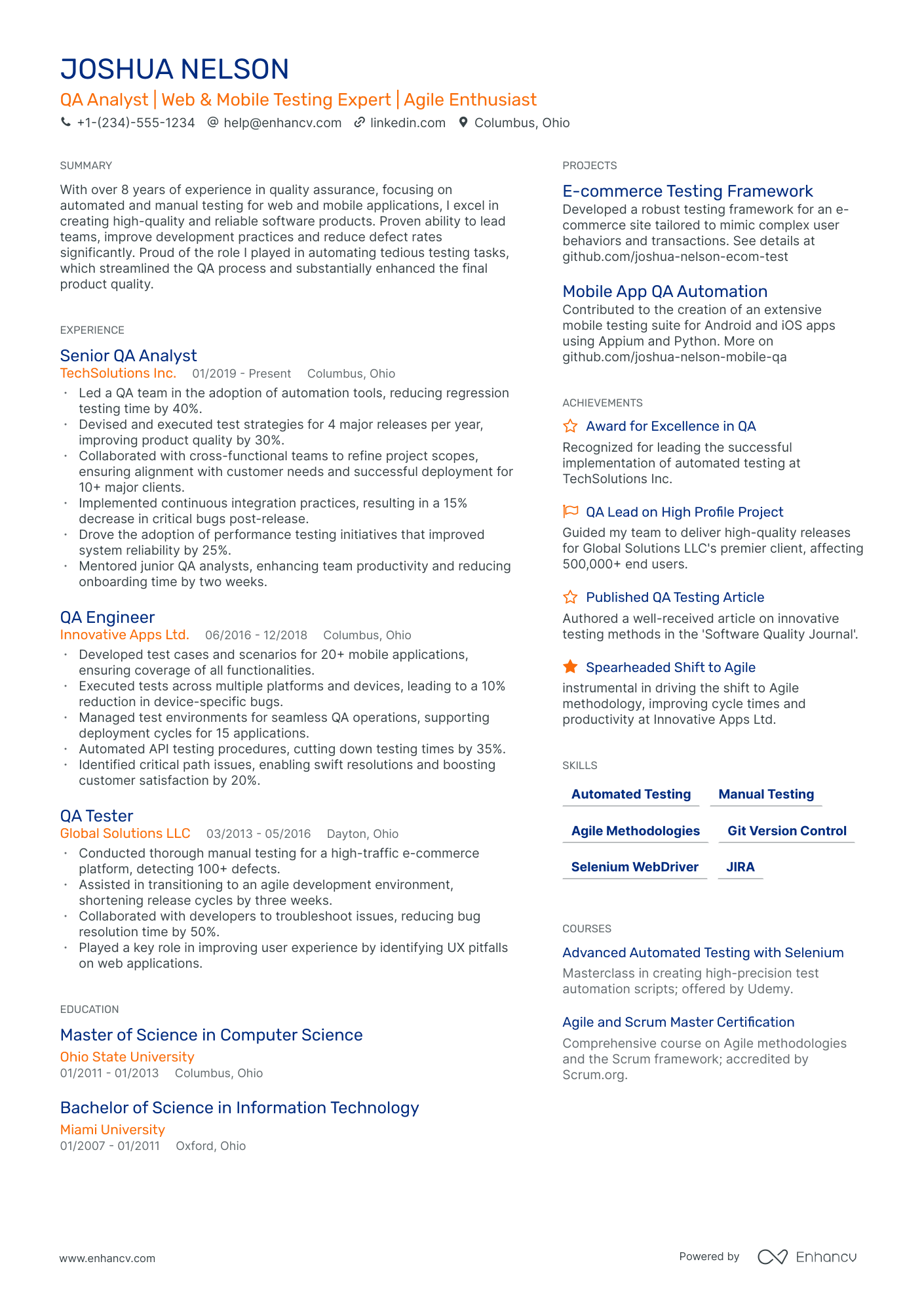 sample resume for senior qa analyst