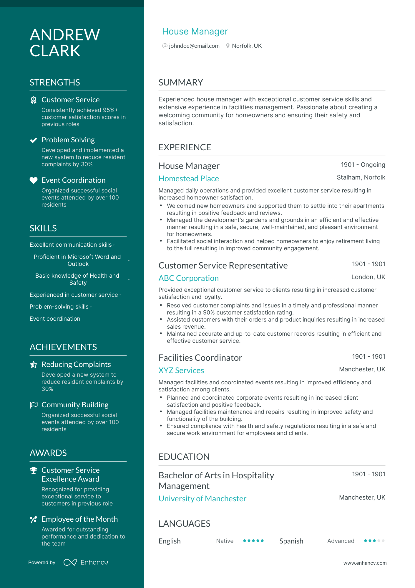 Polished House Manager Resume Template