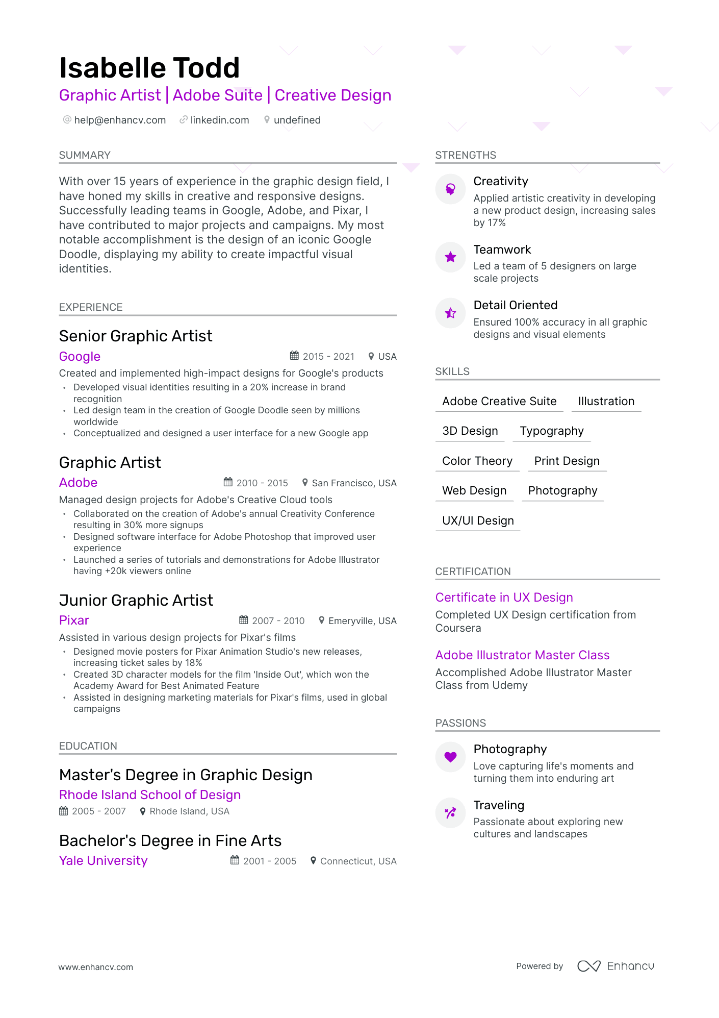 undefined Graphic Artist Resume Template