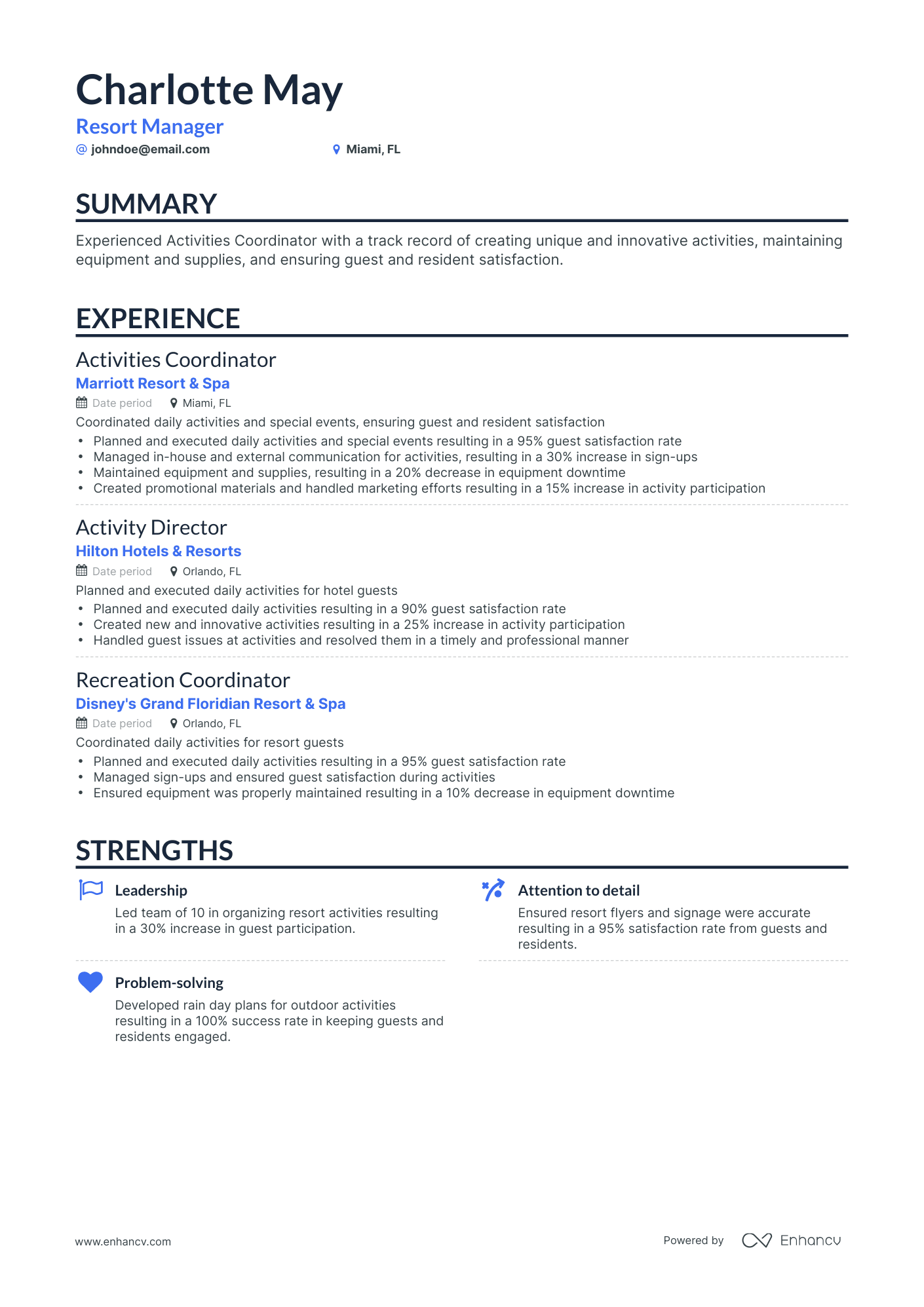 Classic Resort Manager Resume Template