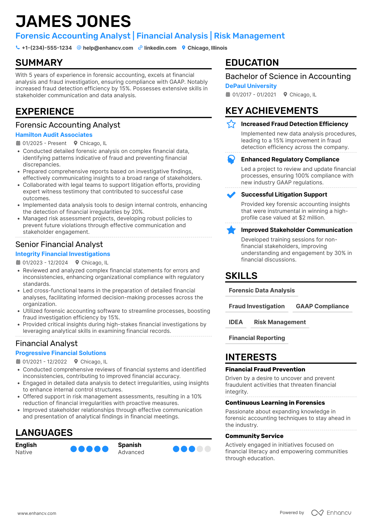 A resume example of a Forensic Accounting Analyst