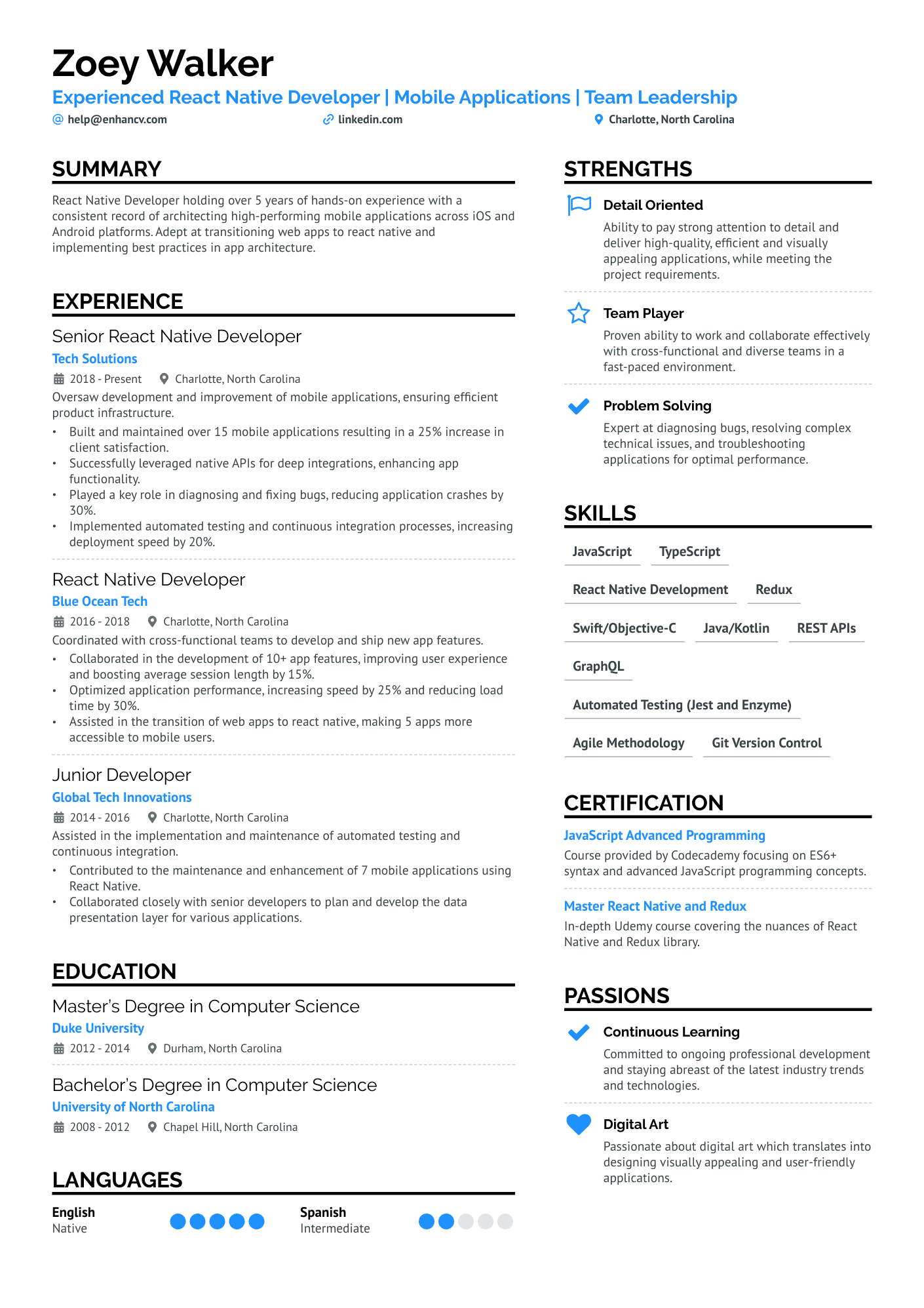 sample resume for react developer fresher