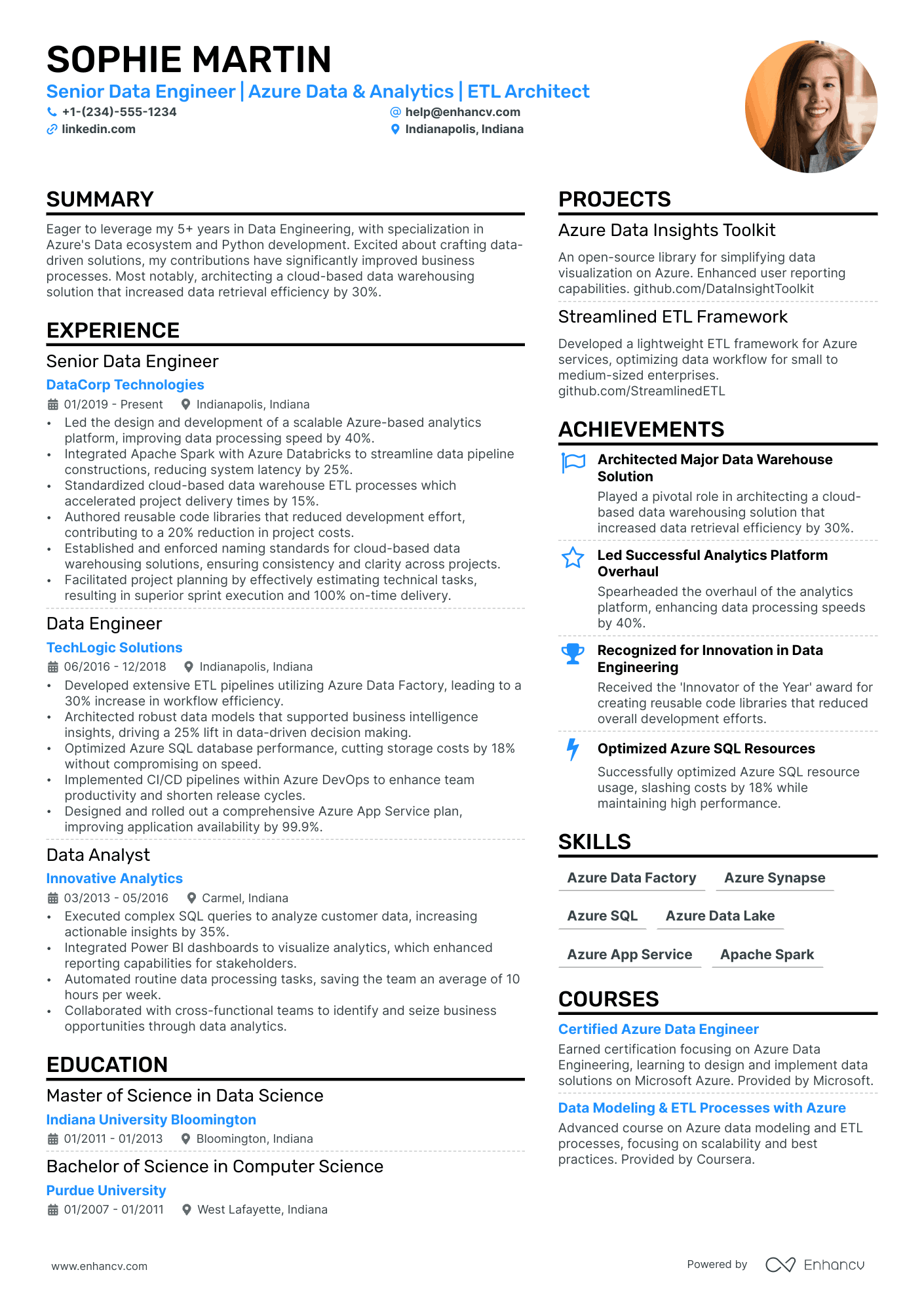 resume sample for data engineer