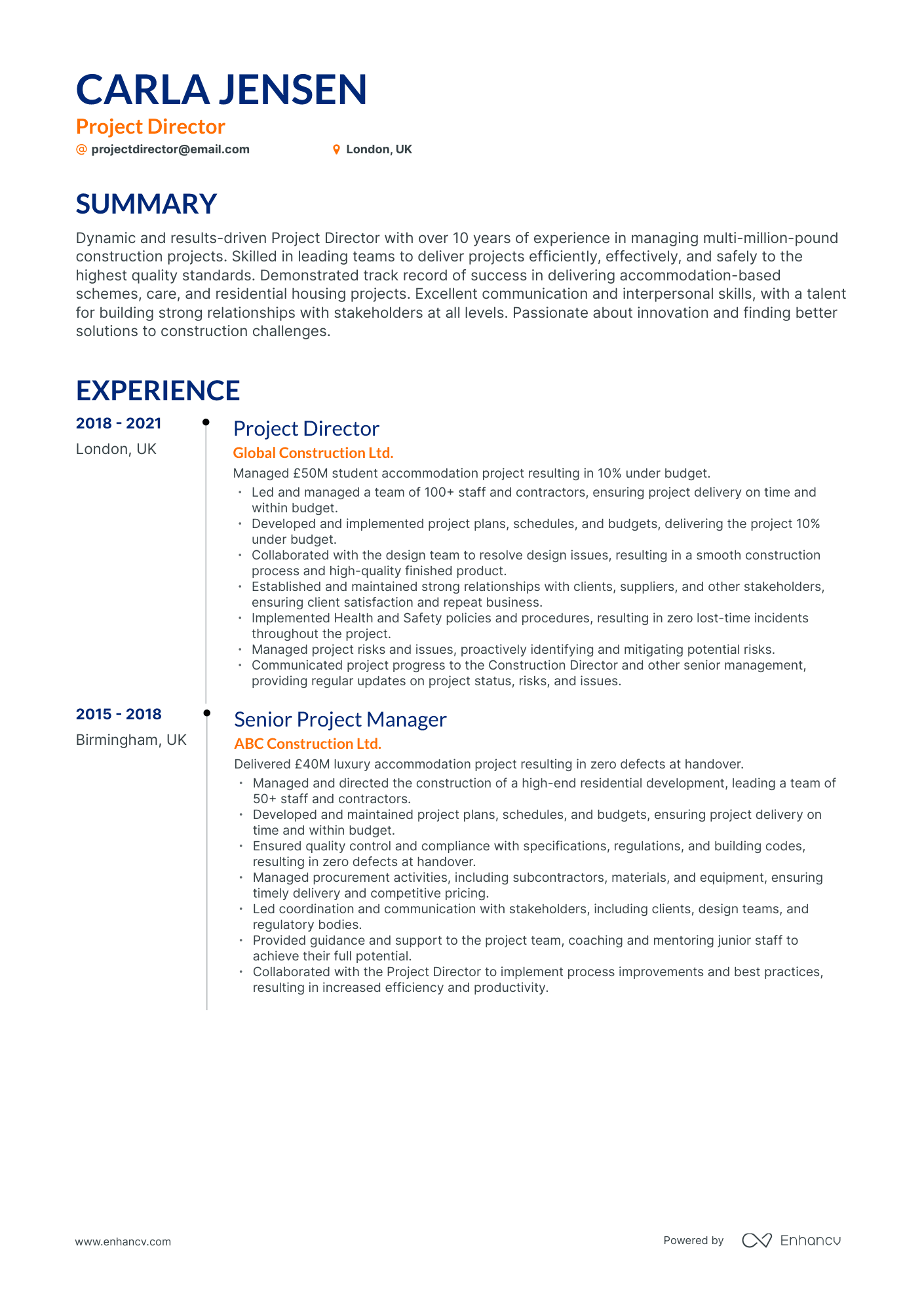 Timeline Project Director Resume Template