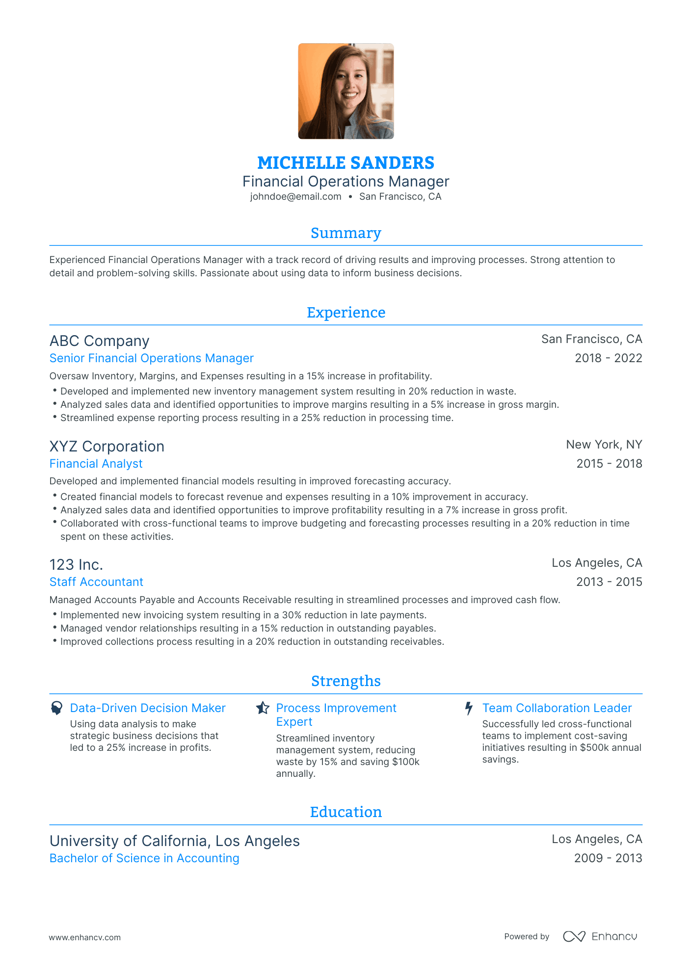 Traditional Financial Operations Manager Resume Template