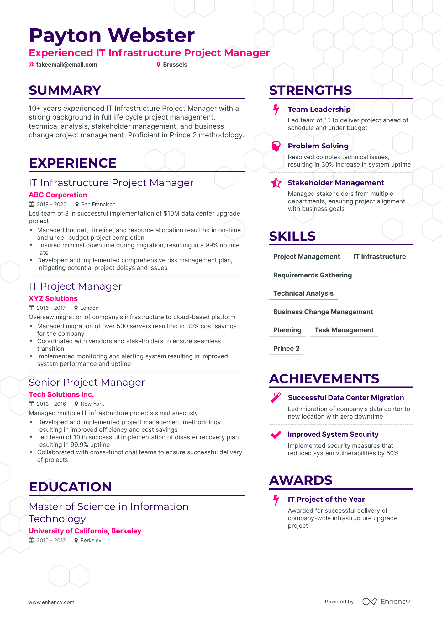 Simple IT Infrastructure Project Manager Resume Template