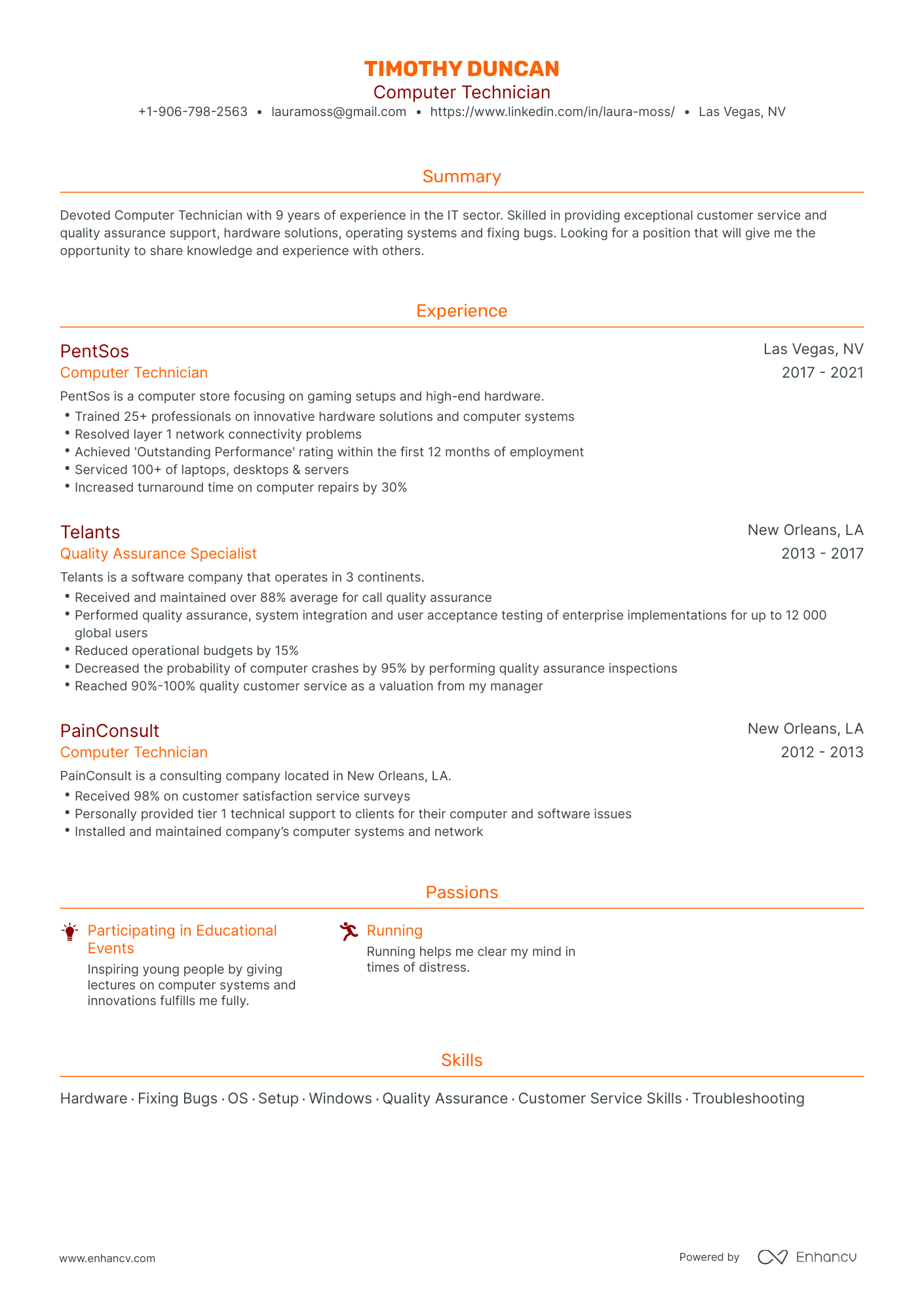 Traditional Computer Technician Resume Template