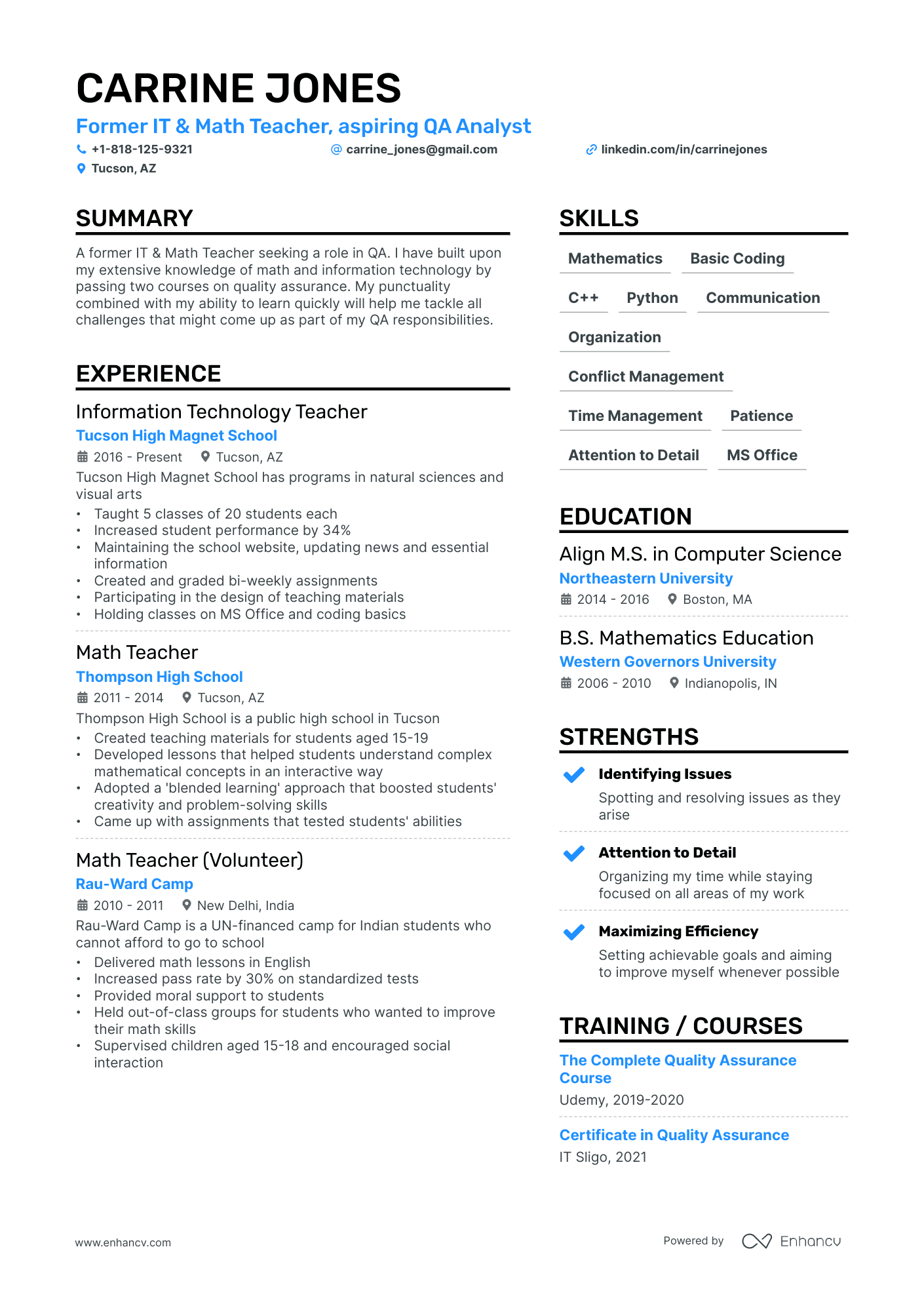 resume format for experienced teacher job