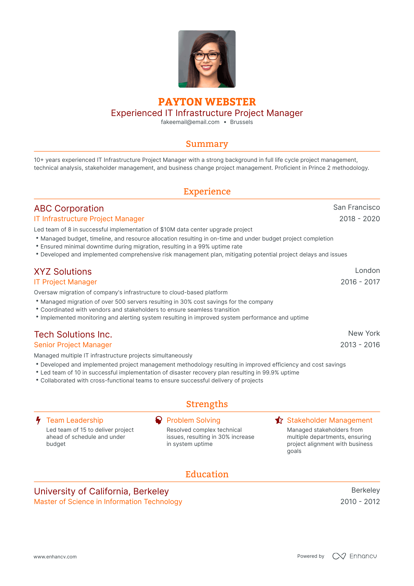 Traditional IT Infrastructure Project Manager Resume Template