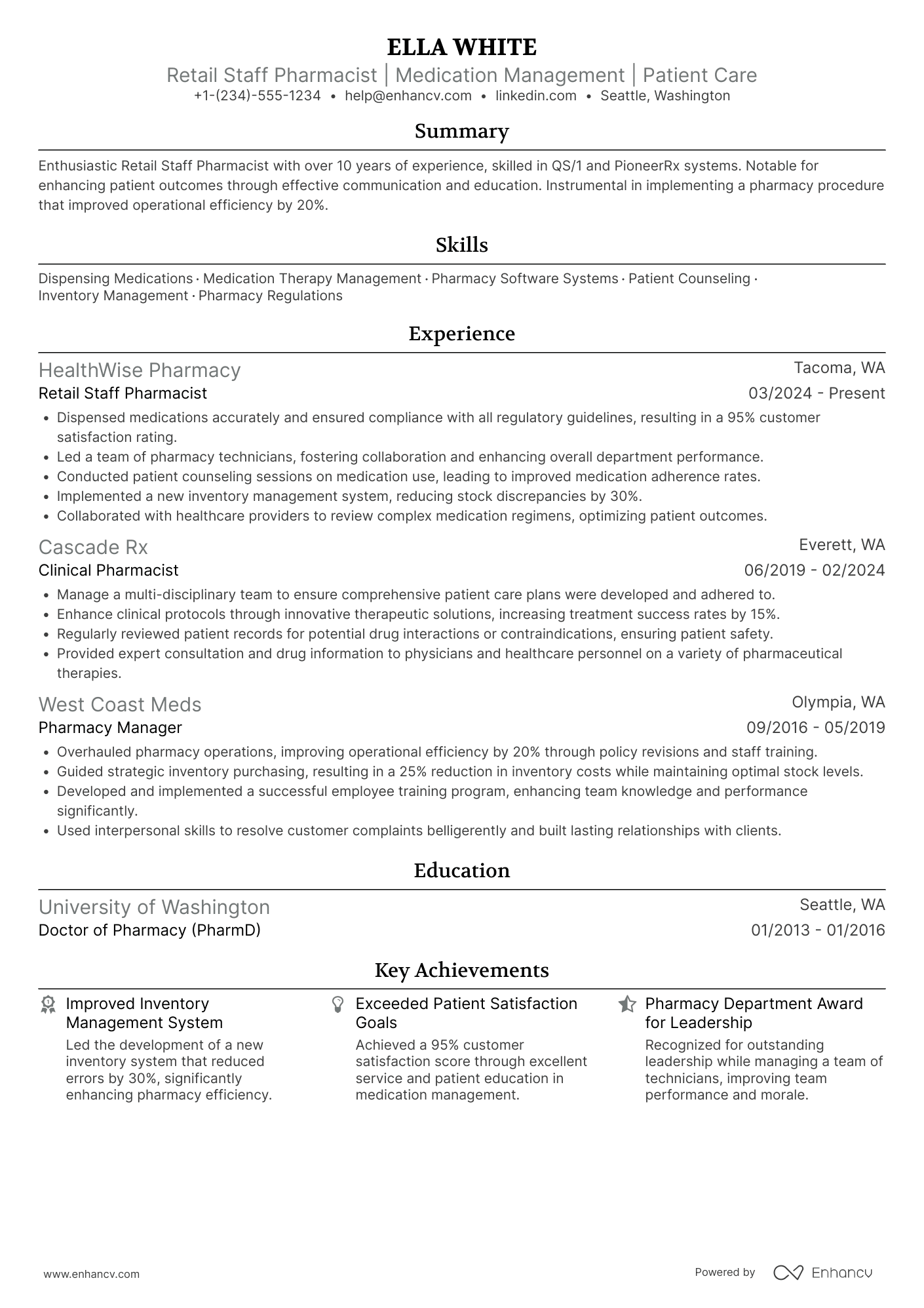 A resume example of a Retail Staff Pharmacist