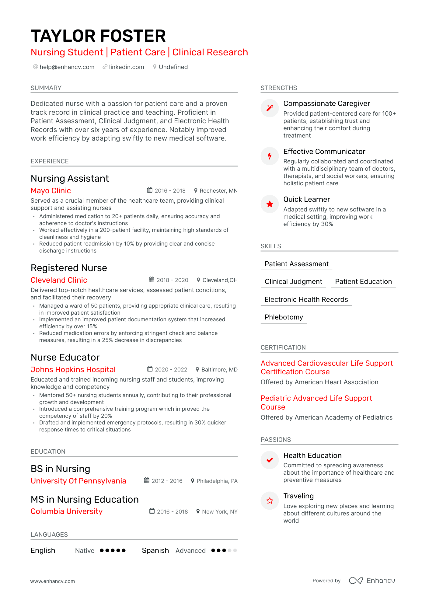 resume summary for nursing student