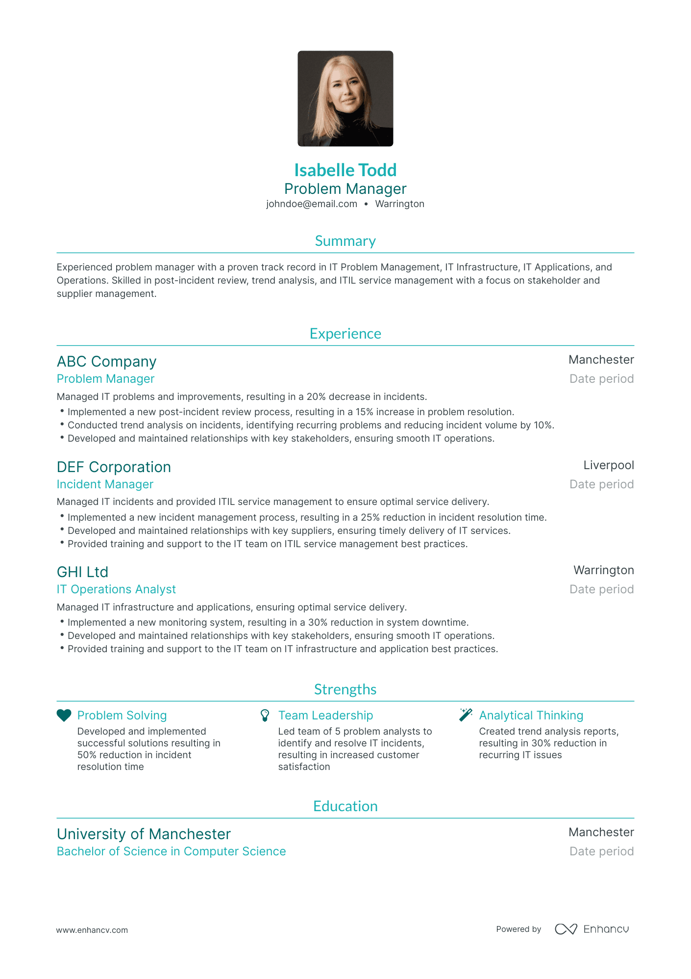 Traditional Problem Manager Resume Template
