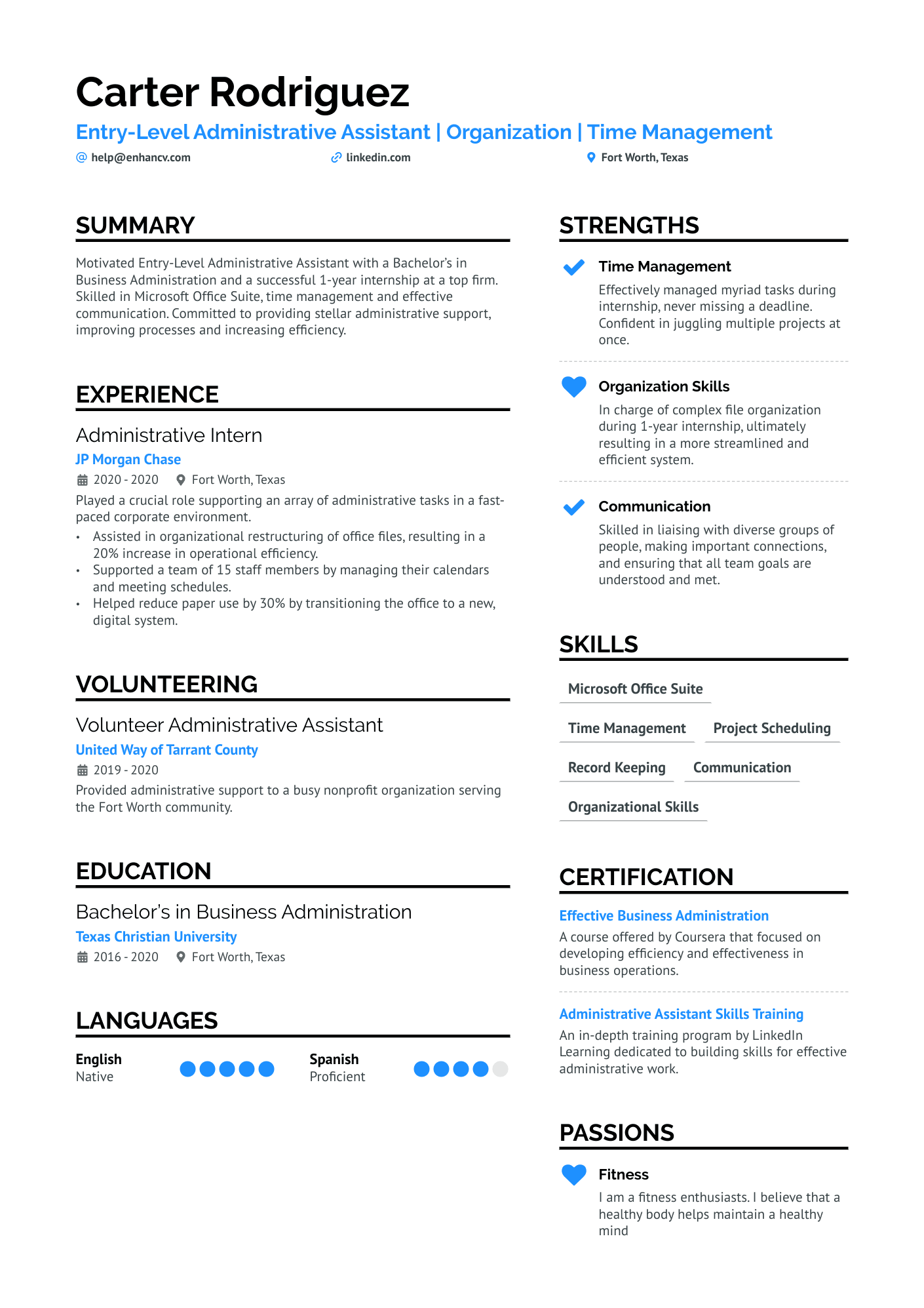 resume format for administrative assistant