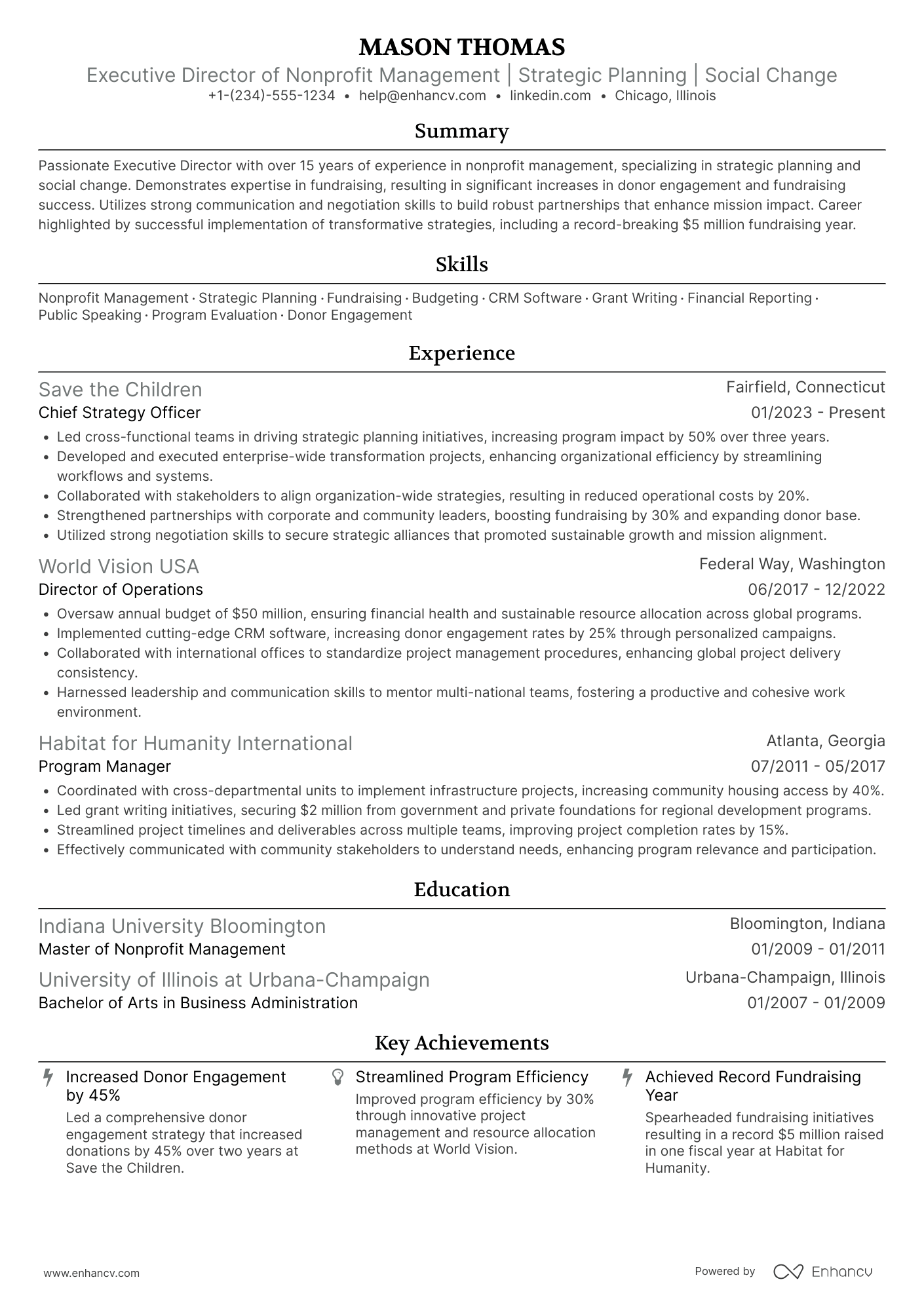A resume example of a Executive Director of Nonprofit Management