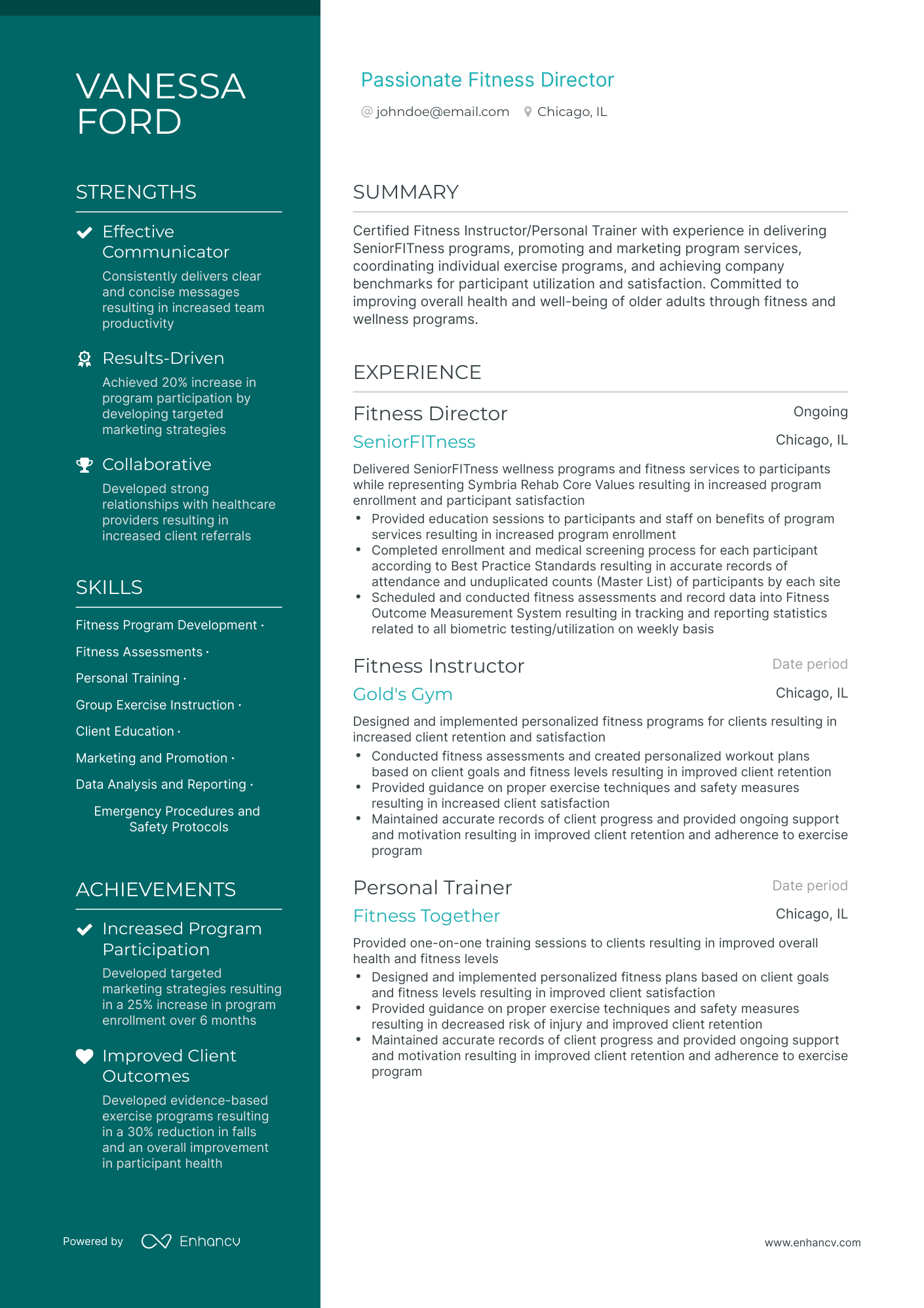 Polished Fitness Director Resume Template