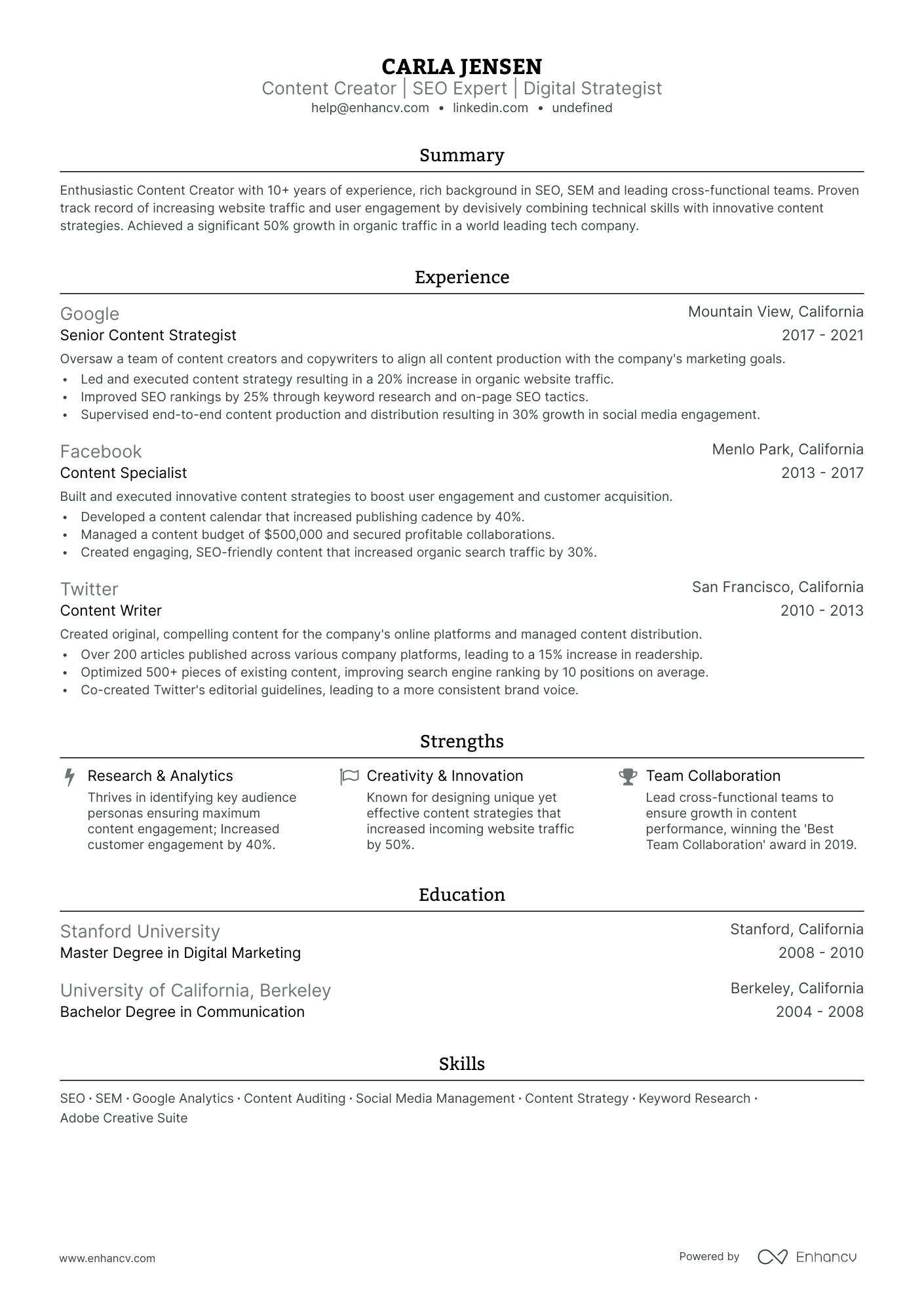 5 Content Creator Resume Examples & Guide for 2024