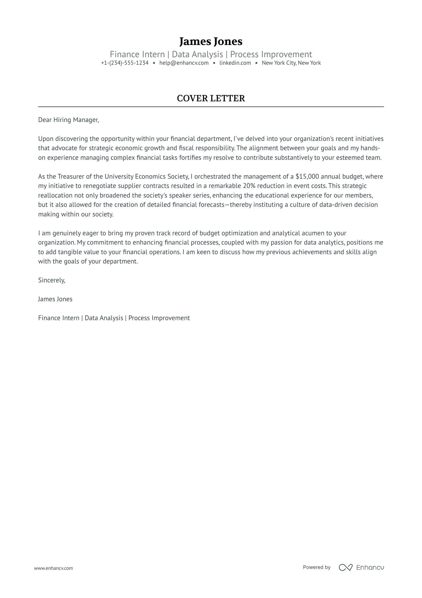 cover letter for finance position with experience