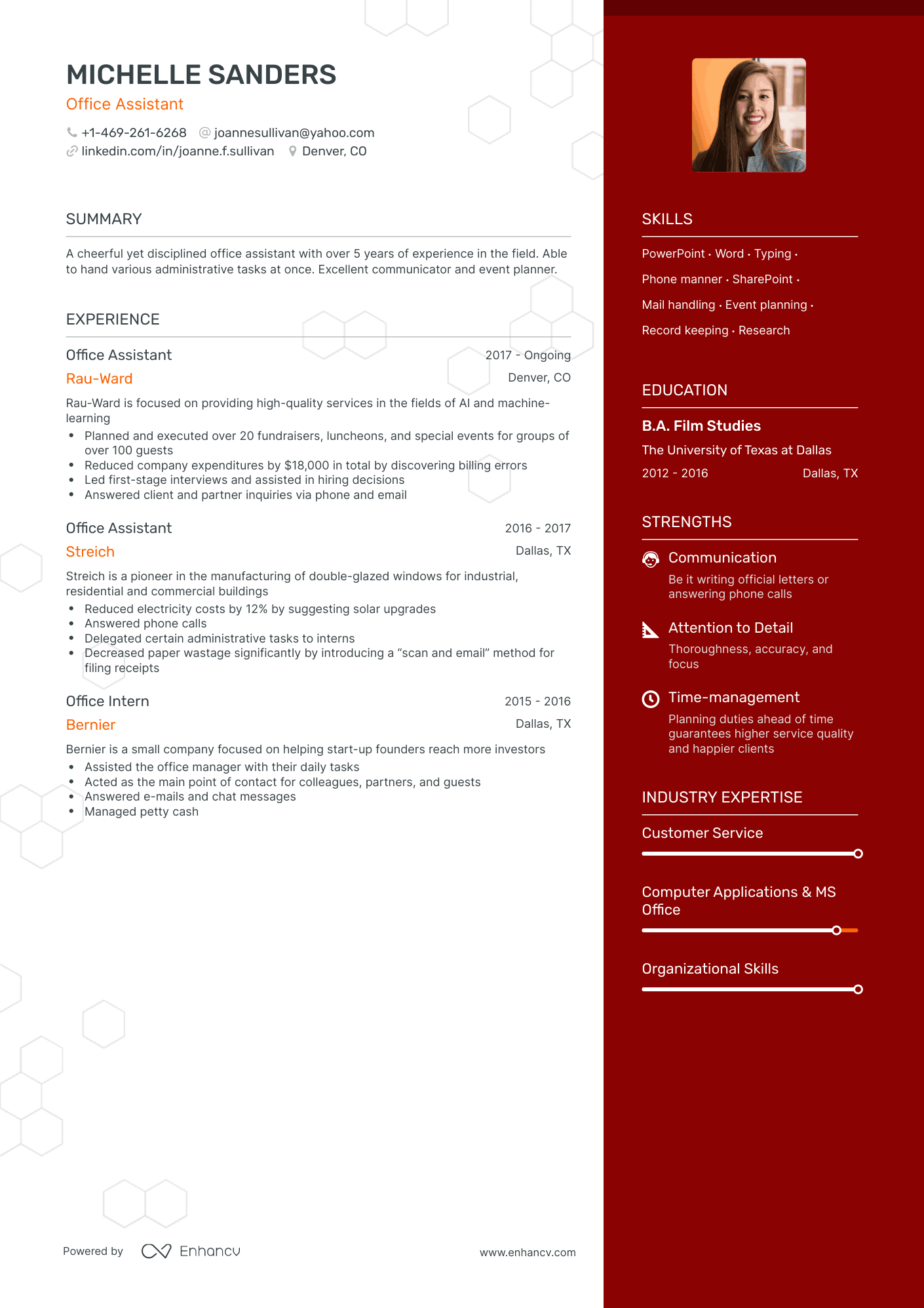 One Page Office Assistant Resume Template