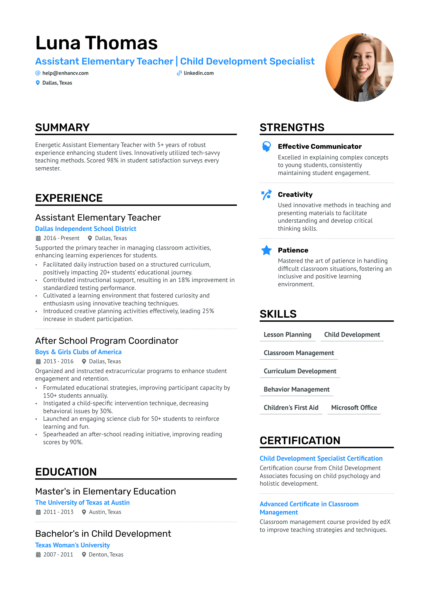 resume templates for elementary school teachers