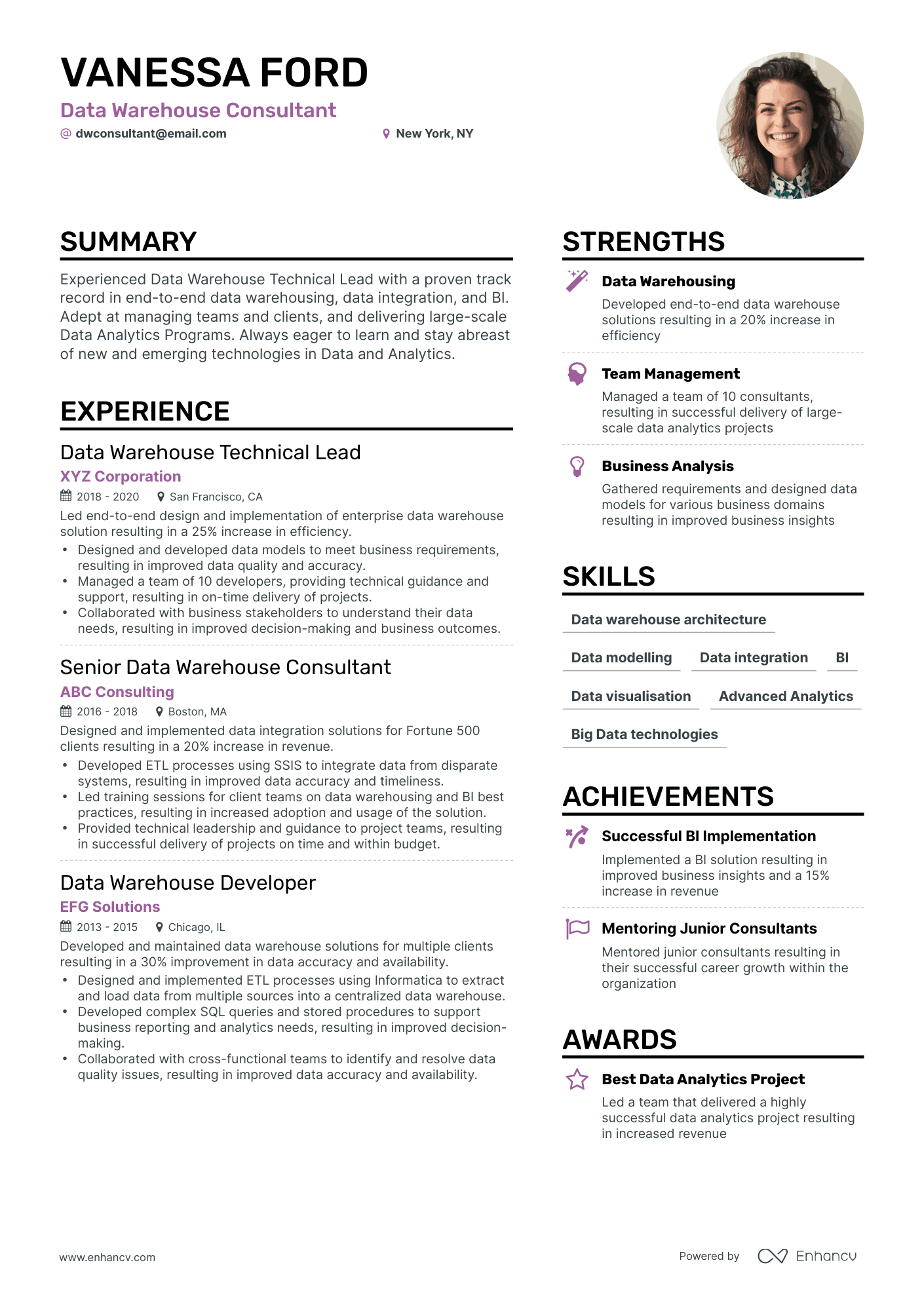 Simple Data Warehouse Consultant Resume Template
