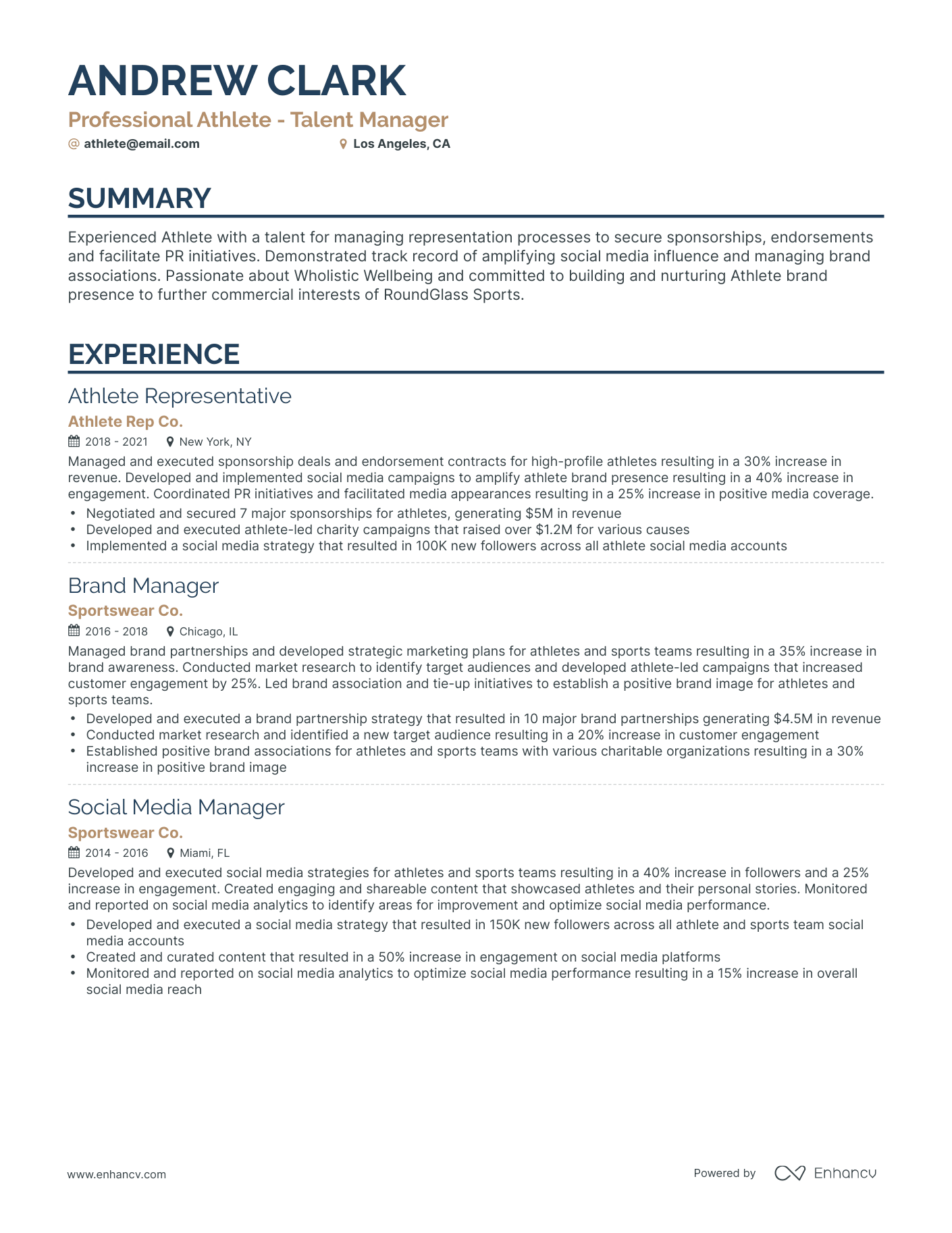 Classic Athlete Resume Template