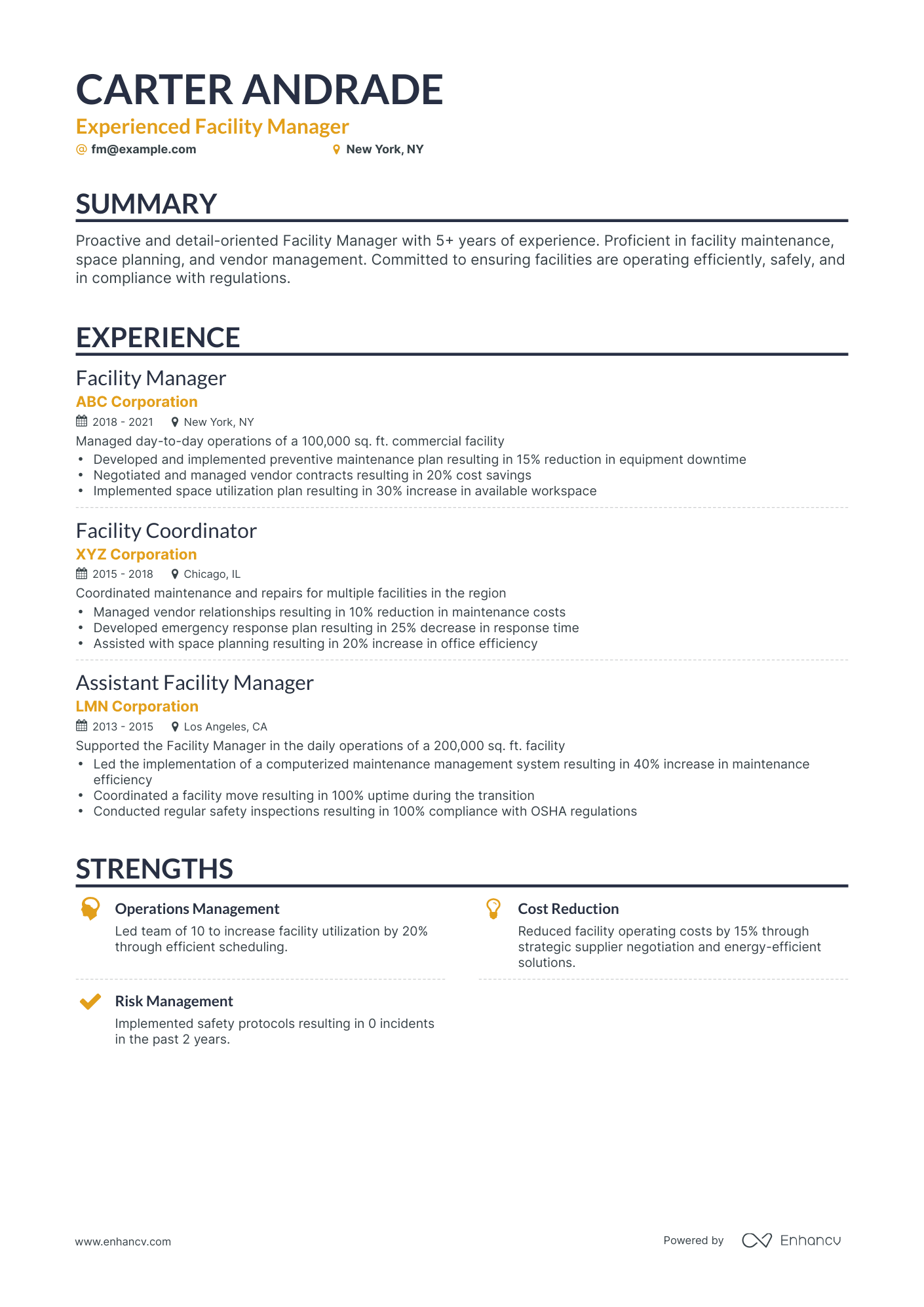 Classic Facility Manager Resume Template