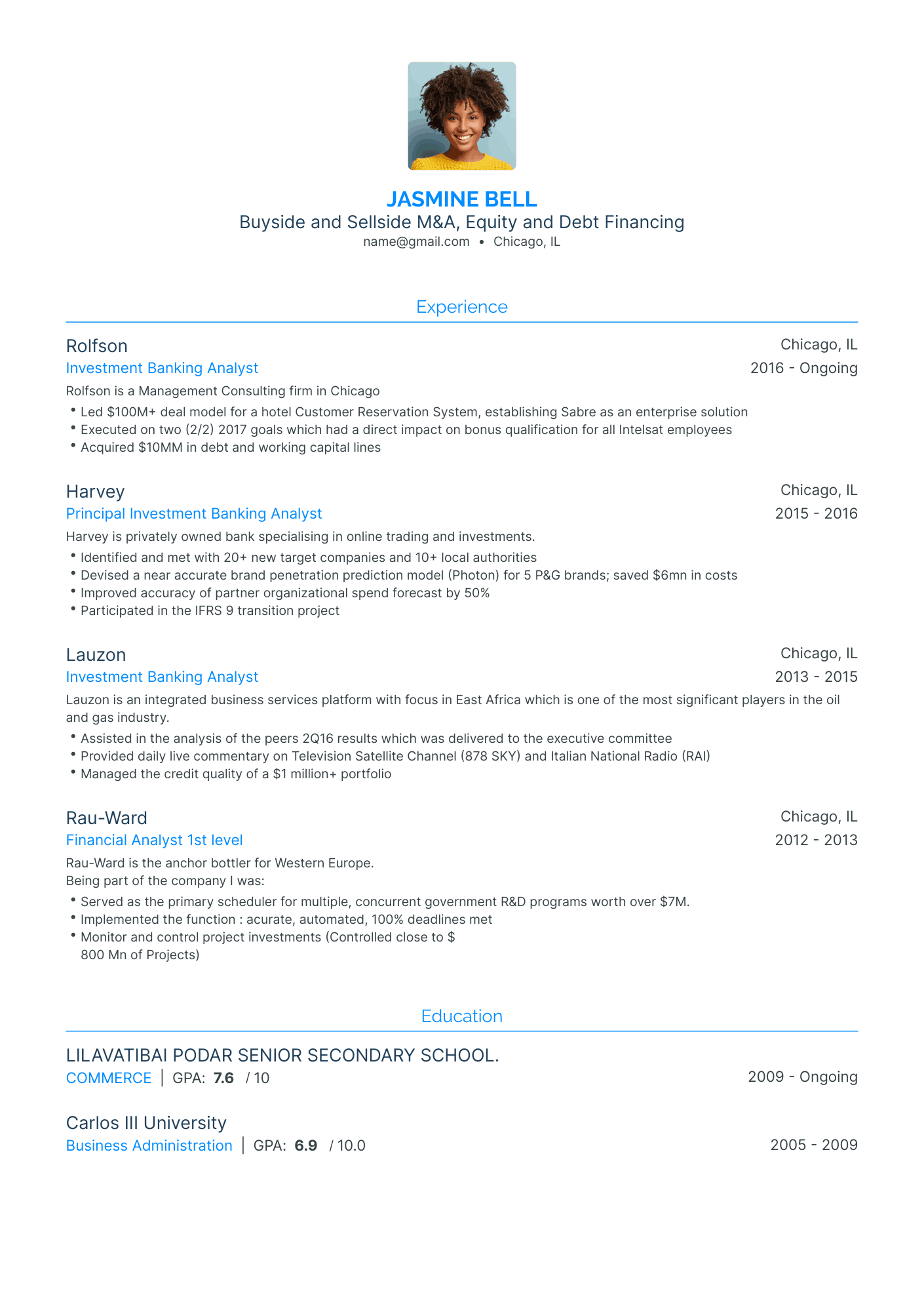 Traditional Investment Banking Analyst Resume Template