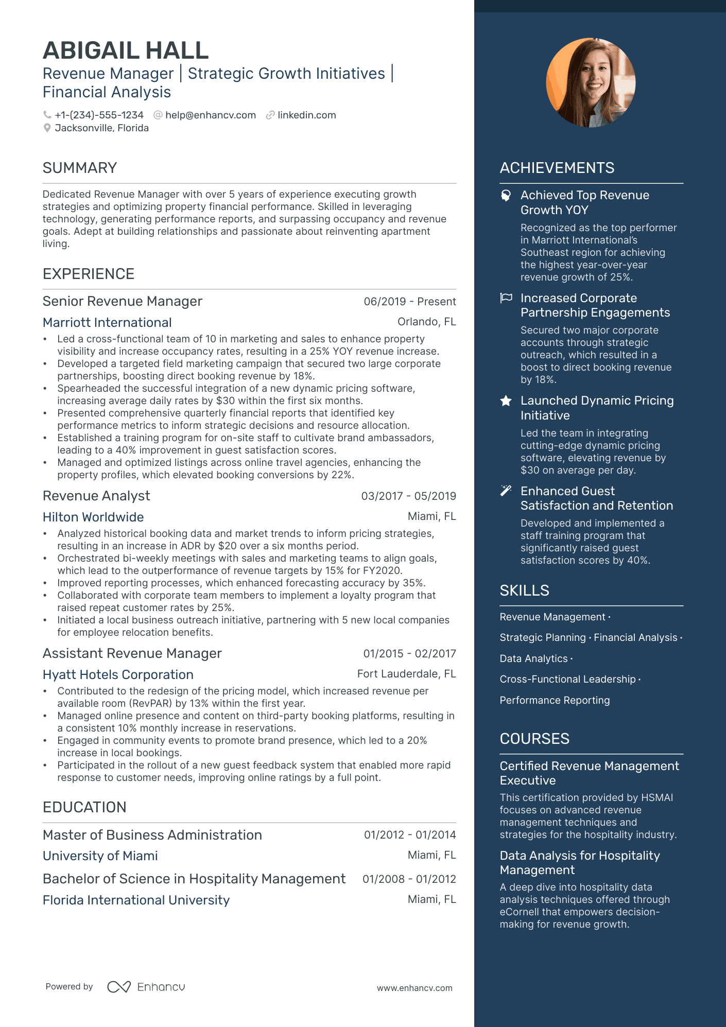 sample resume for hotel revenue manager