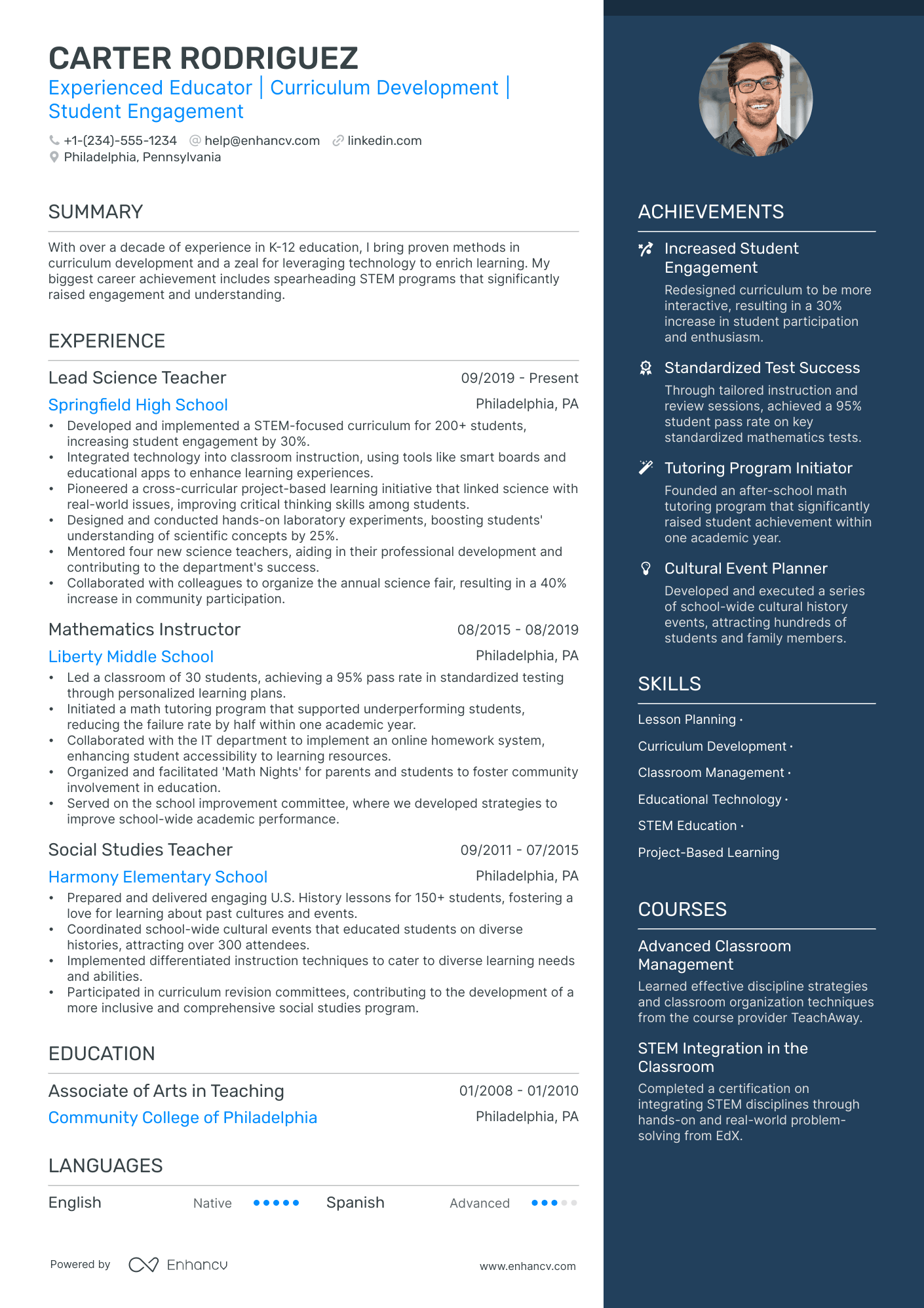 resume for teachers math