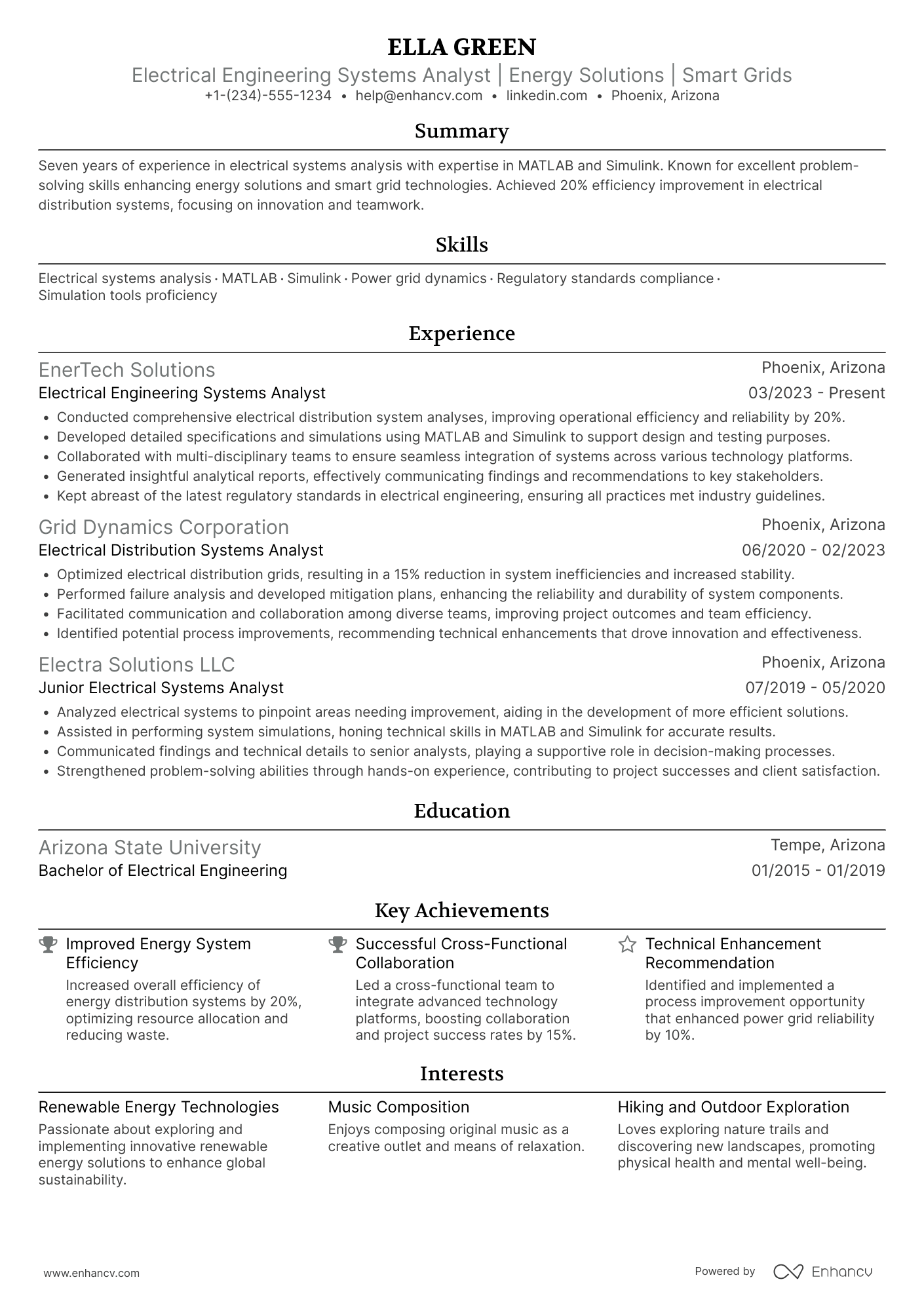 A resume example of a Electrical Engineering Systems Analyst