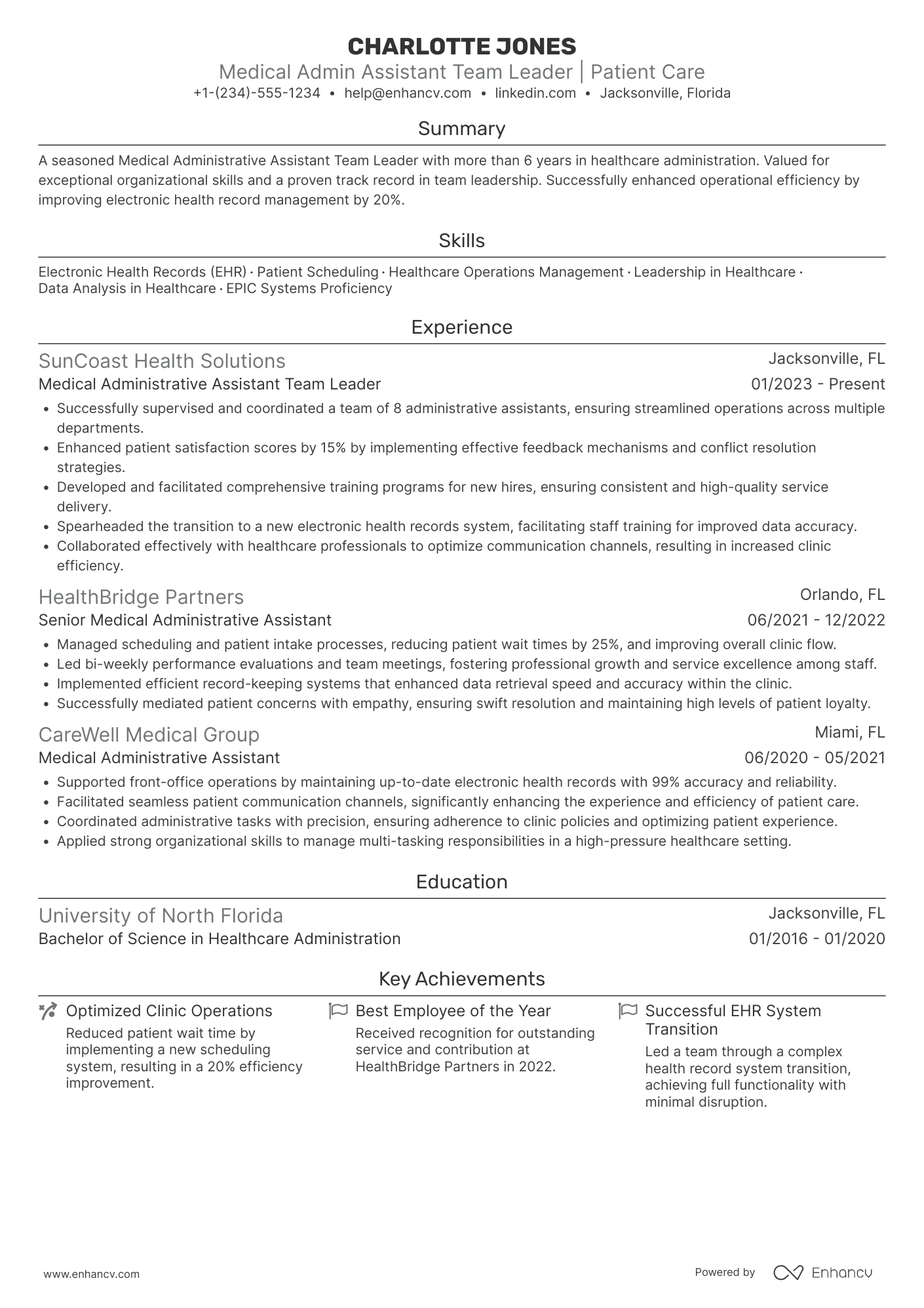 A resume example of a Medical Administrative Assistant Team Leader