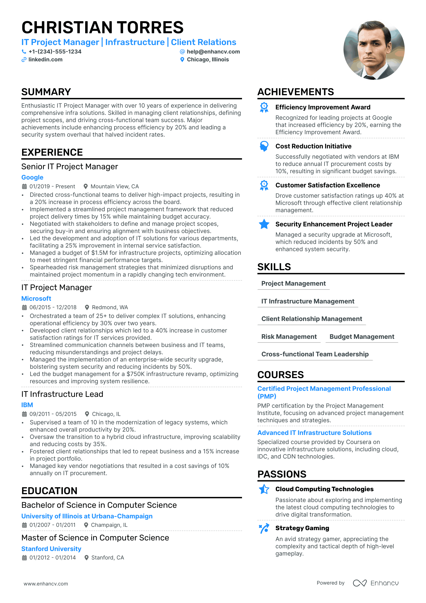 resume for project manager role