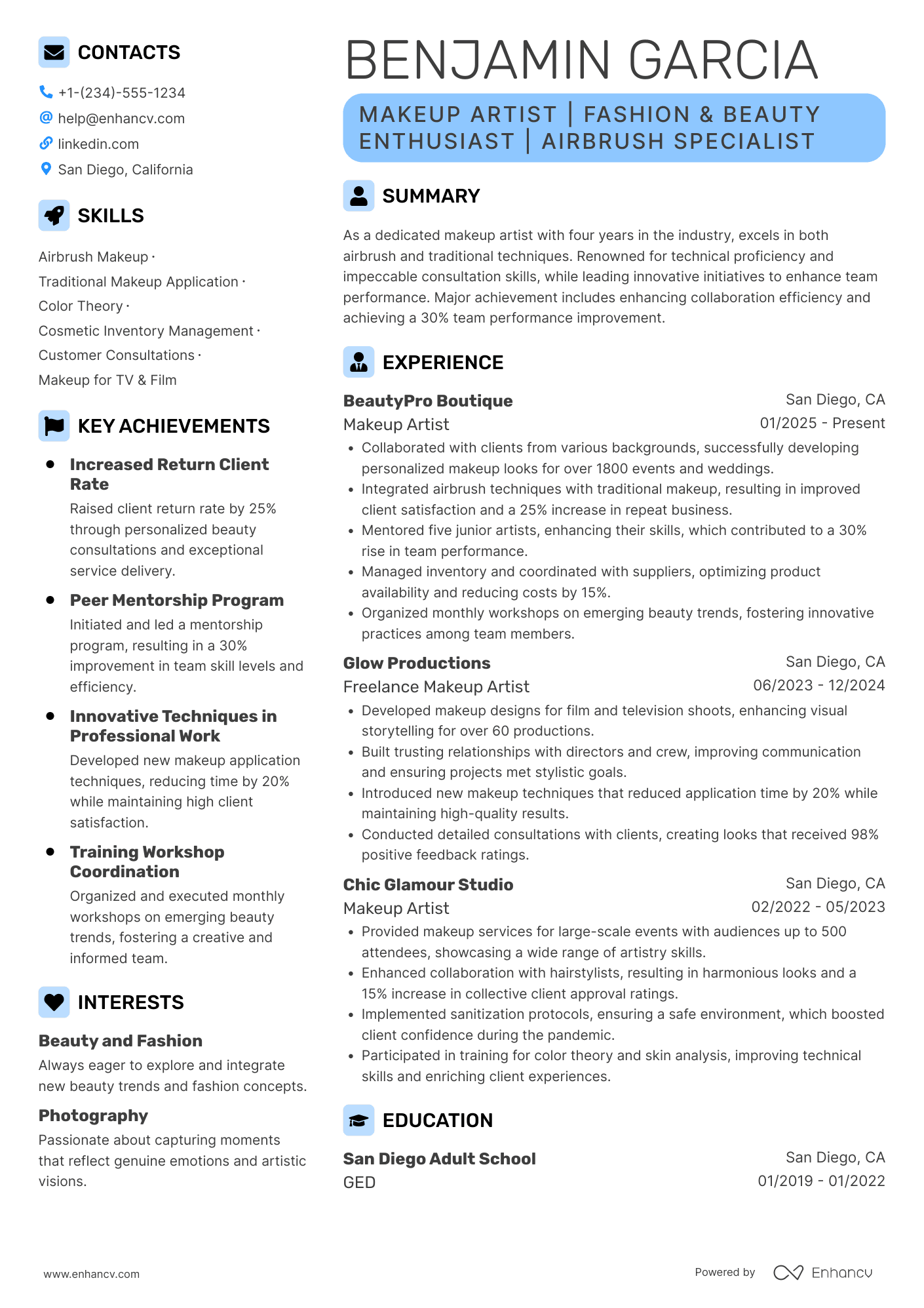 A resume example of a Makeup Artist