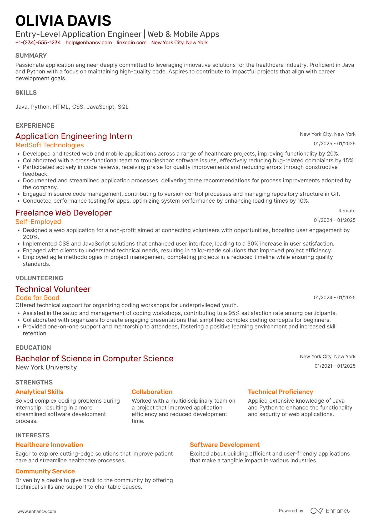 A resume example of a Entry Level Application Engineer