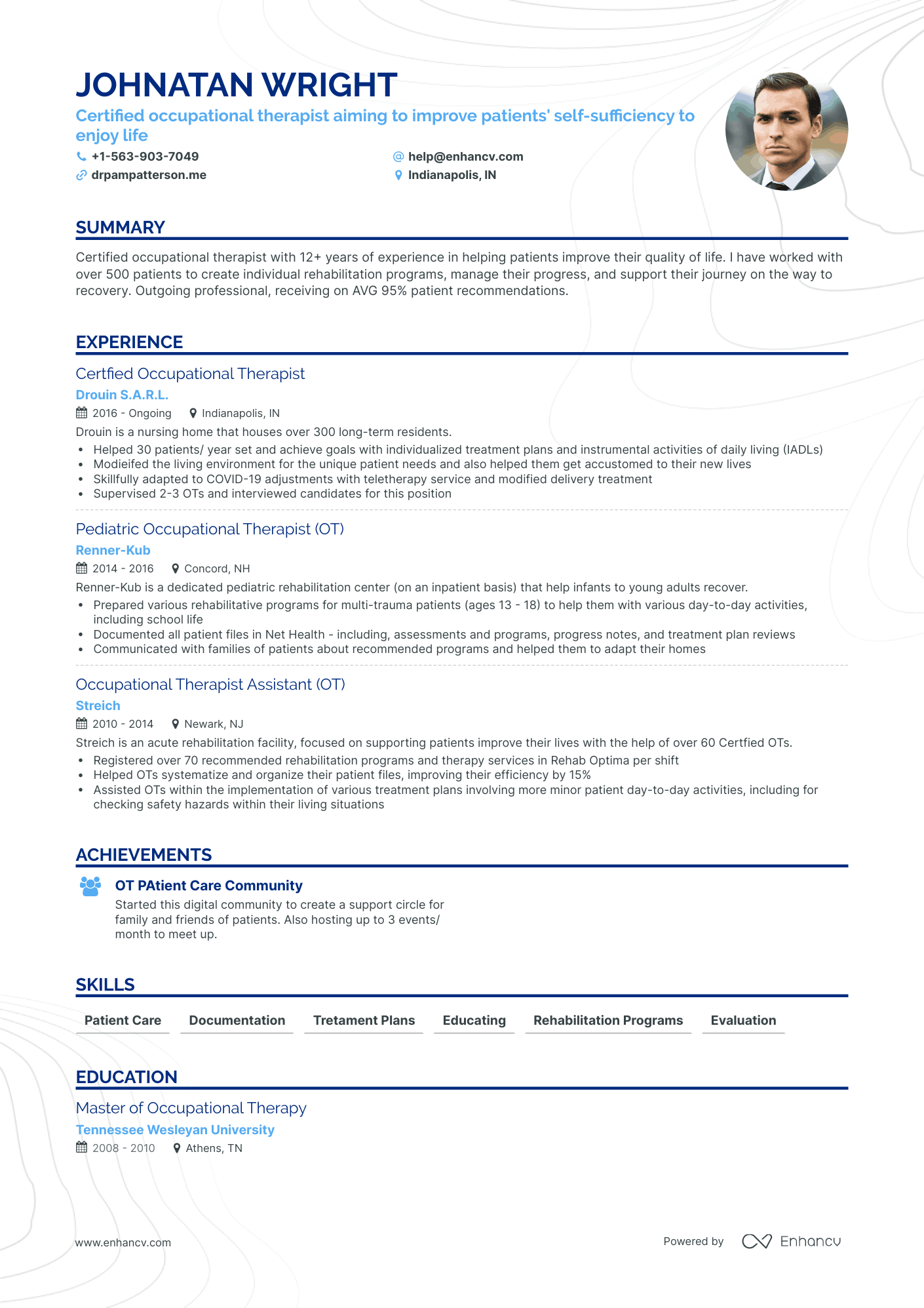 Occupational Therapist Resume Examples & Guide for 2023 (Layout, Skills ...