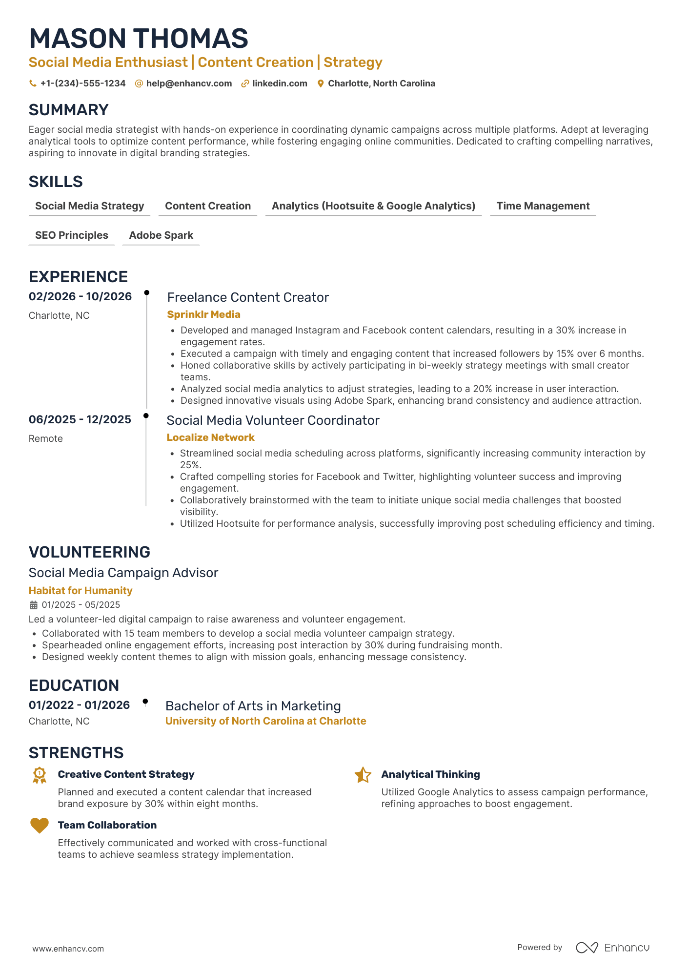A resume example of a Social Media Coordinator Intern