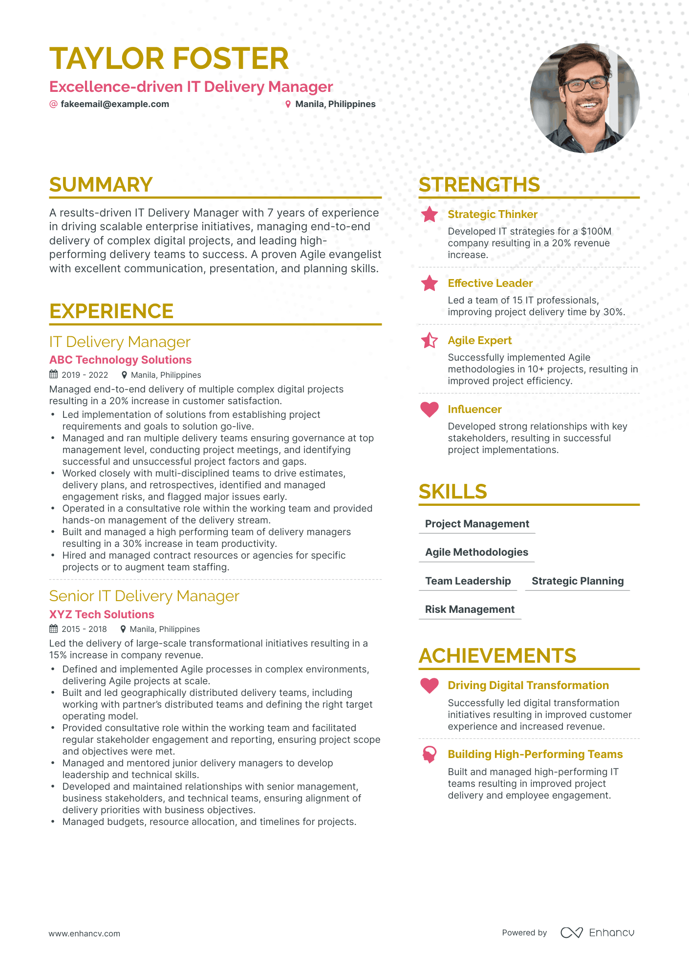 Simple IT Delivery Manager Resume Template