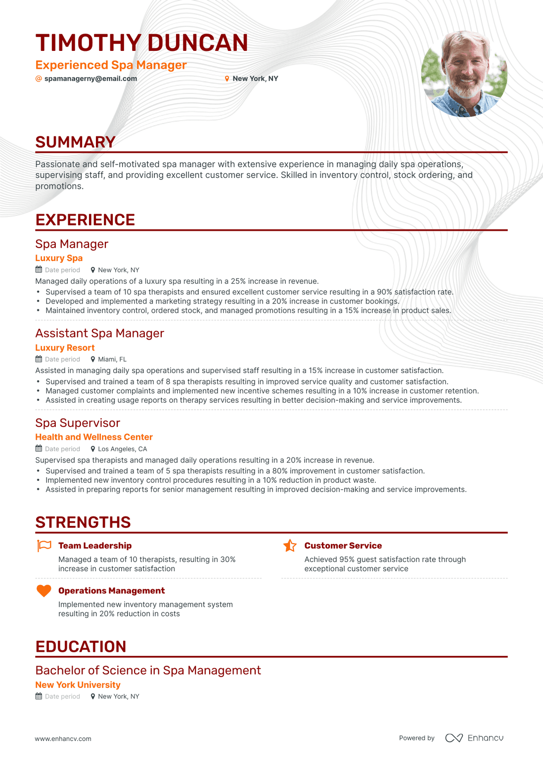 Classic Spa Manager Resume Template
