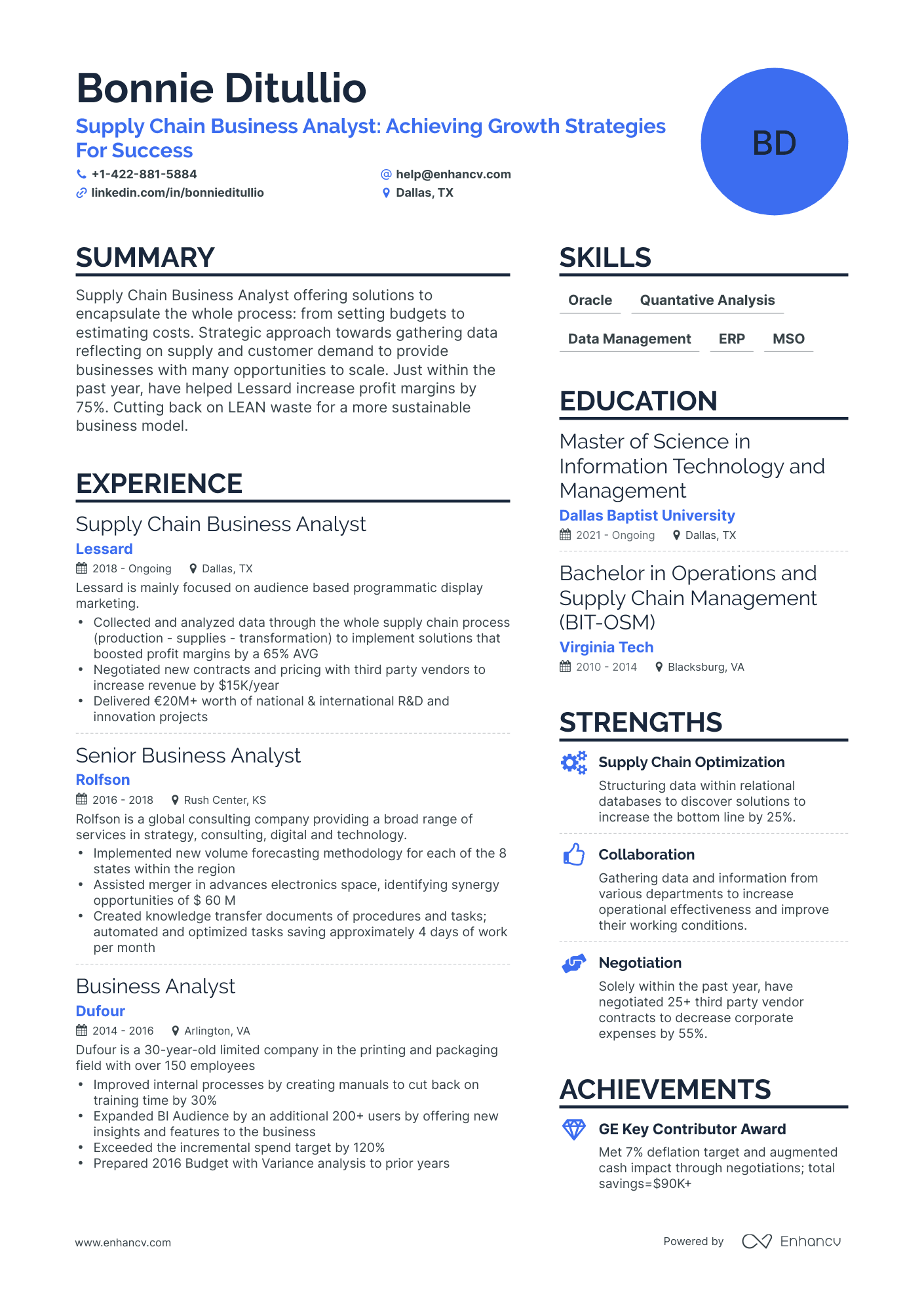 Simple Supply Chain Business Analyst Resume Template