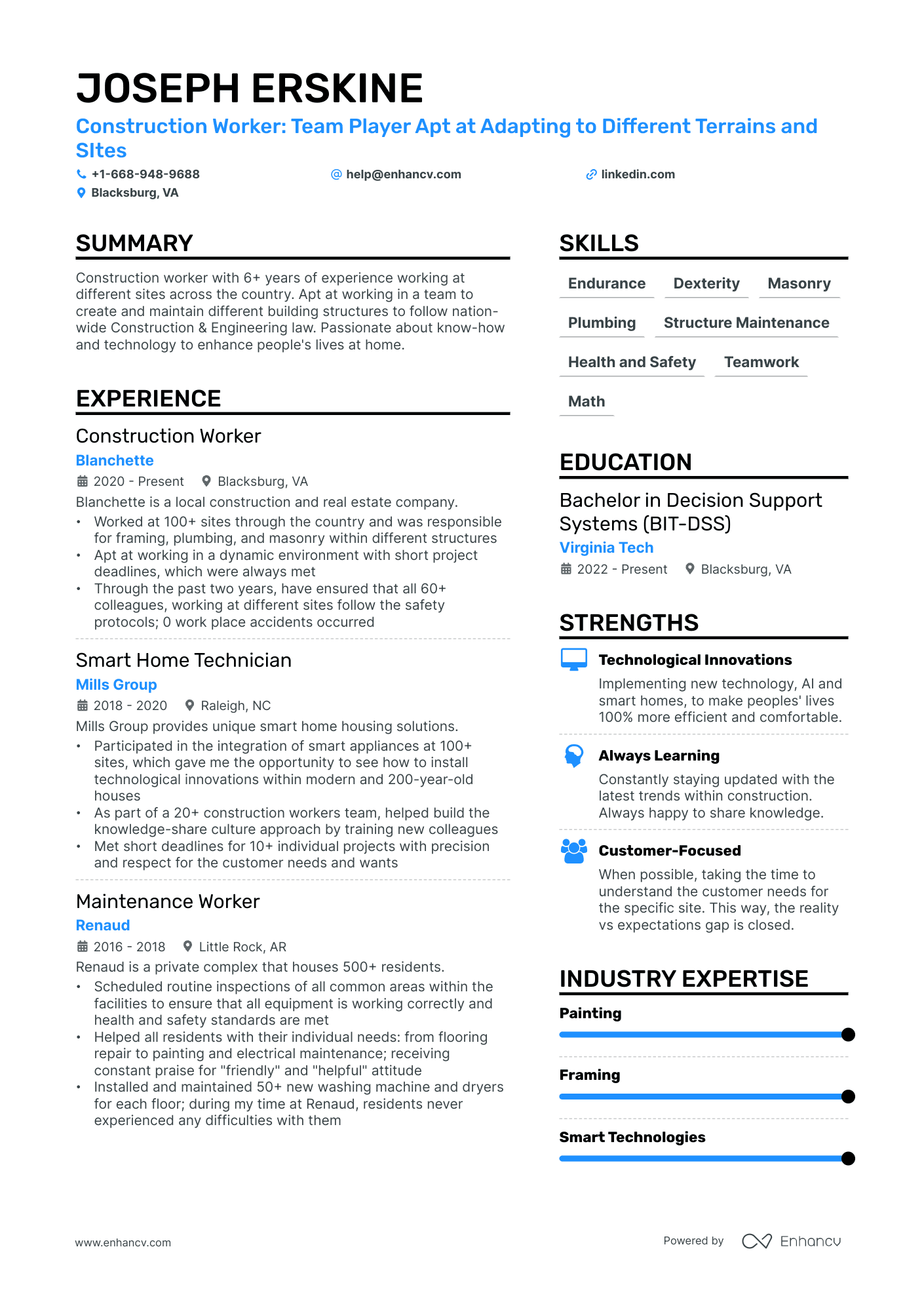 A resume example of a Construction Office Manager