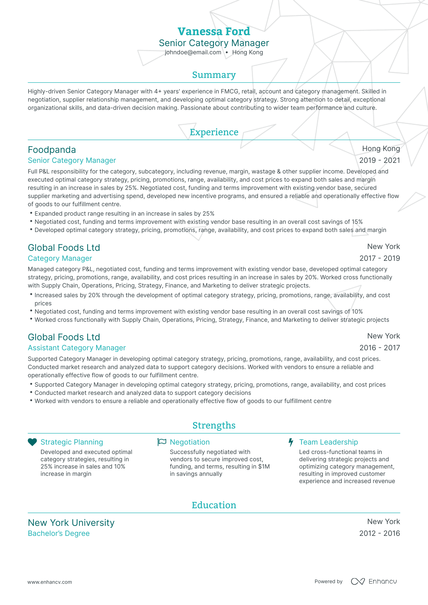 Traditional Category Manager Resume Template