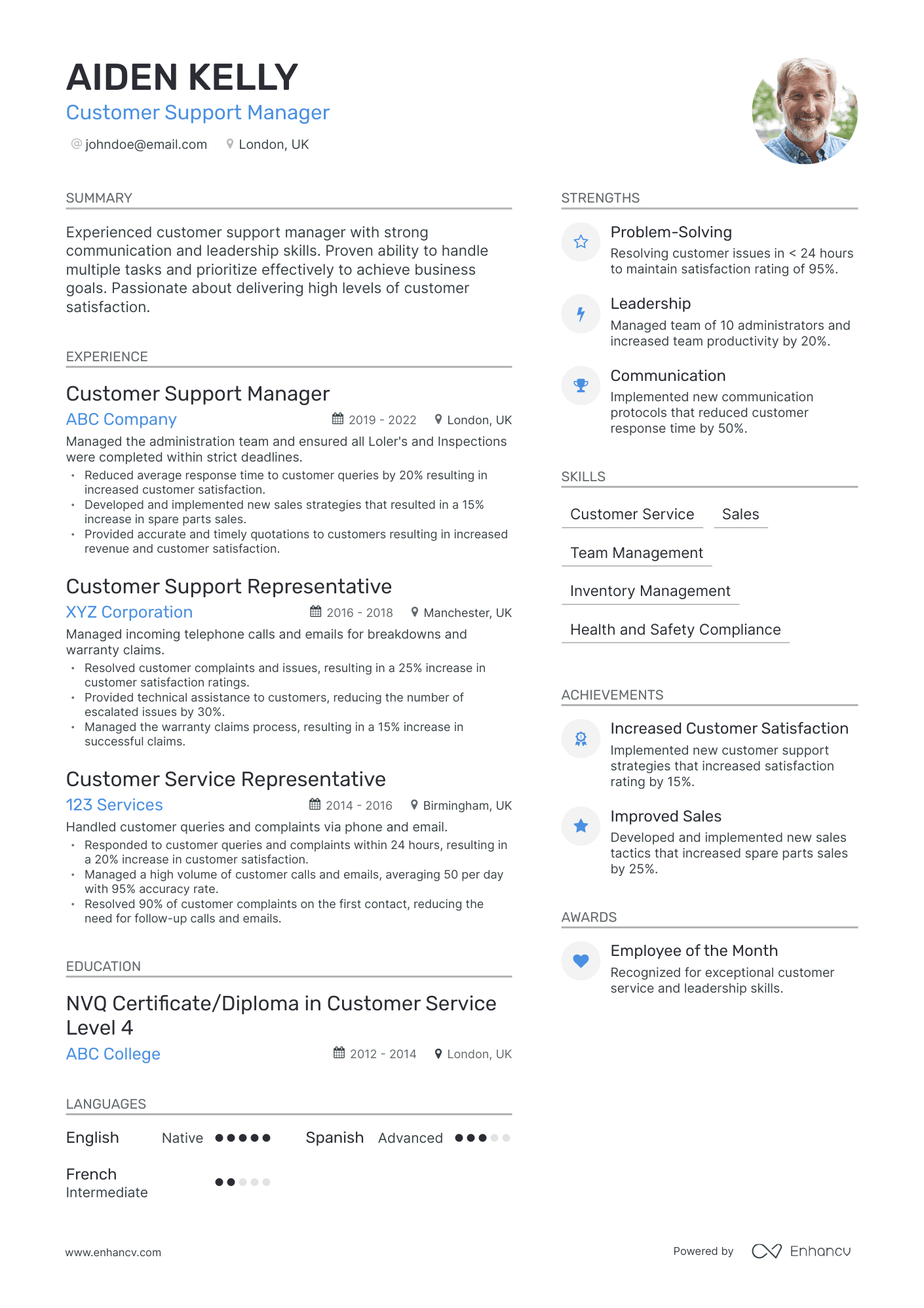 Modern Customer Support Manager Resume Template