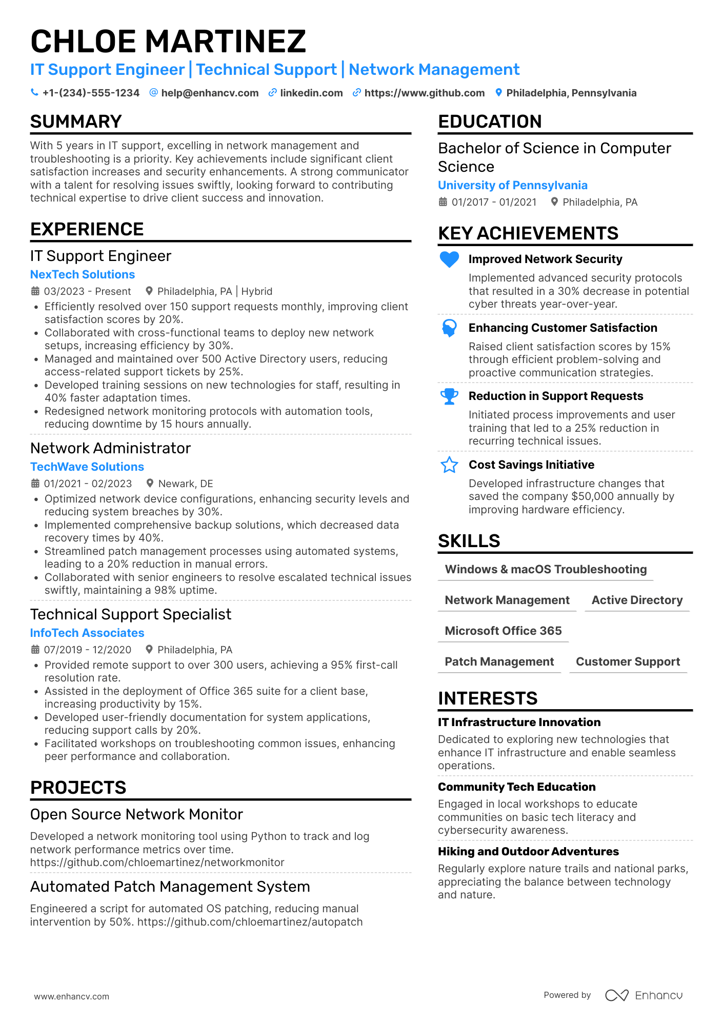A resume example of a IT Support Engineer
