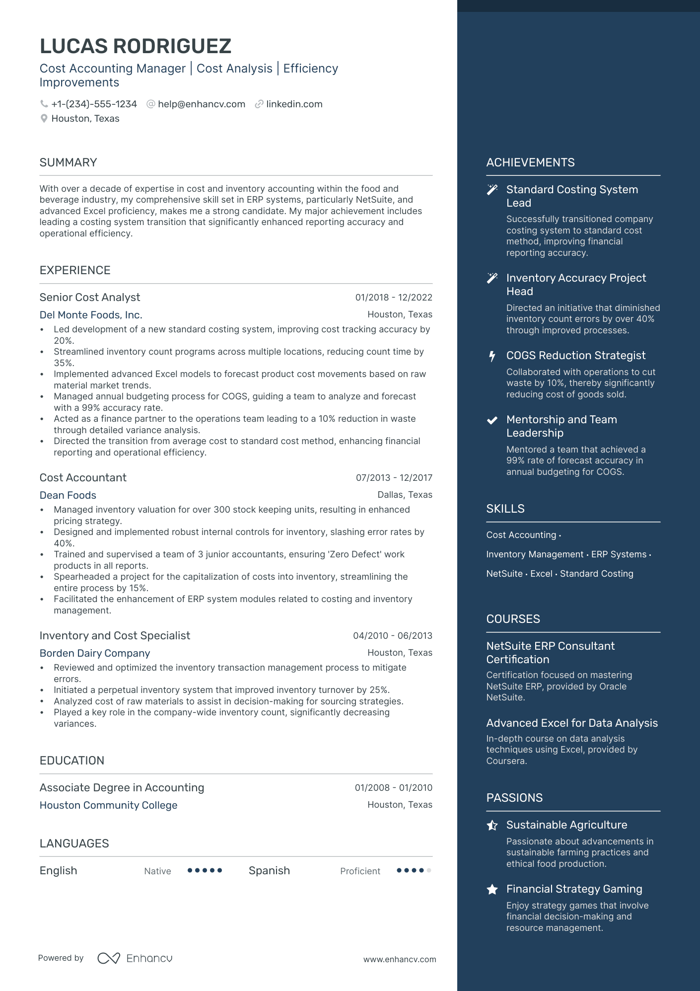 resume format for cost accountants