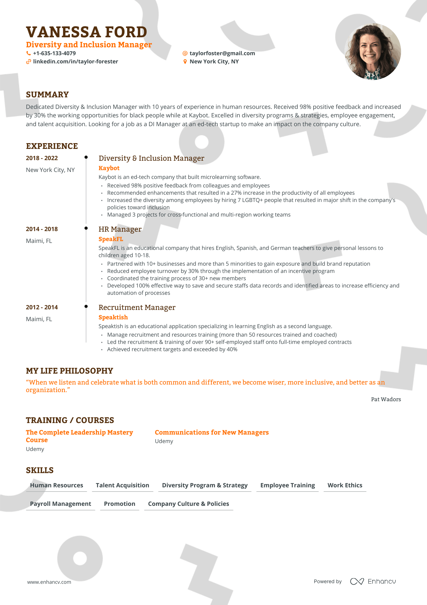 Timeline Diversity And Inclusion Manager Resume Template